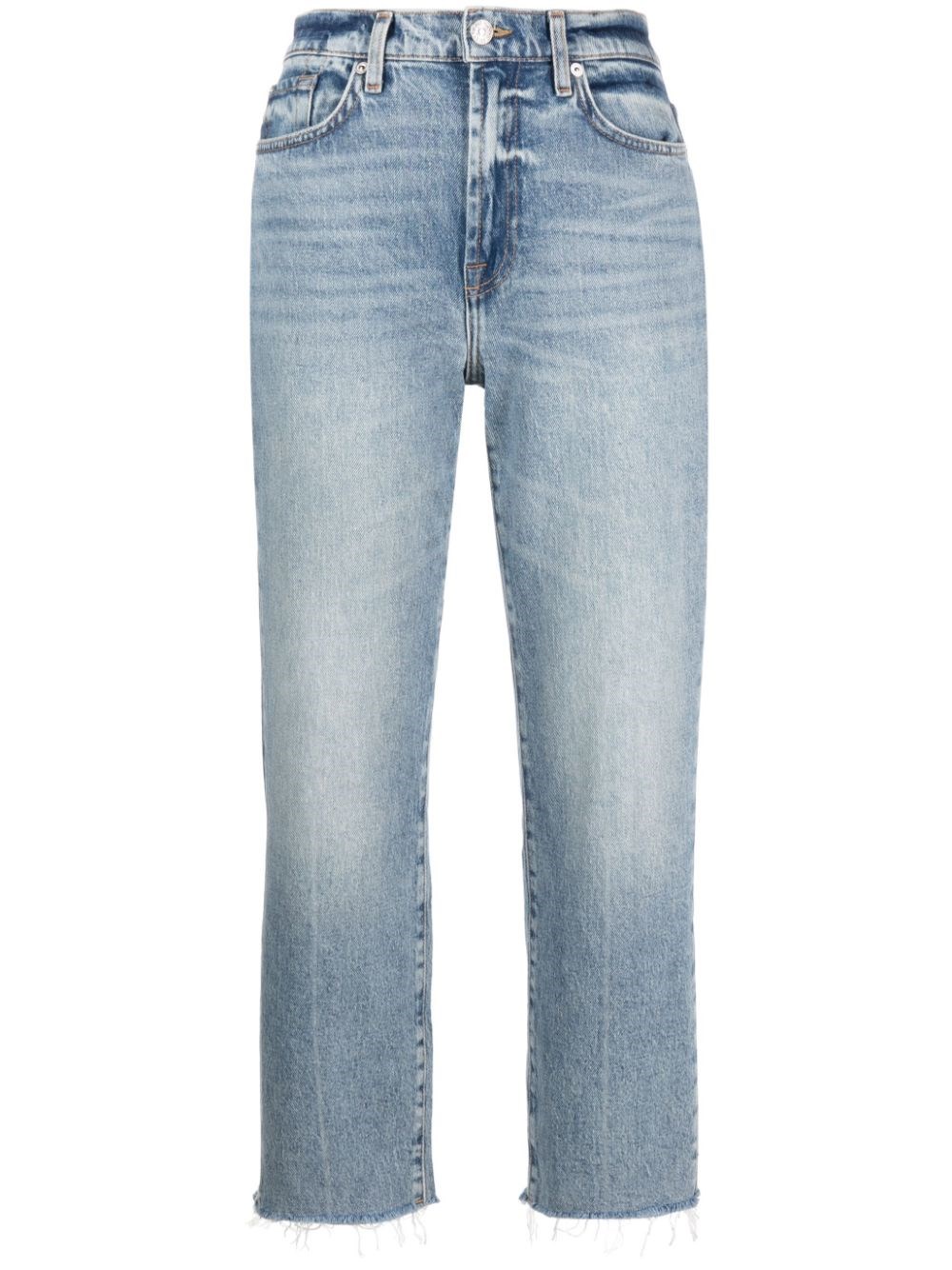 Shop 7 For All Man Kind Jeans Crop Logan Con Frange In Blue