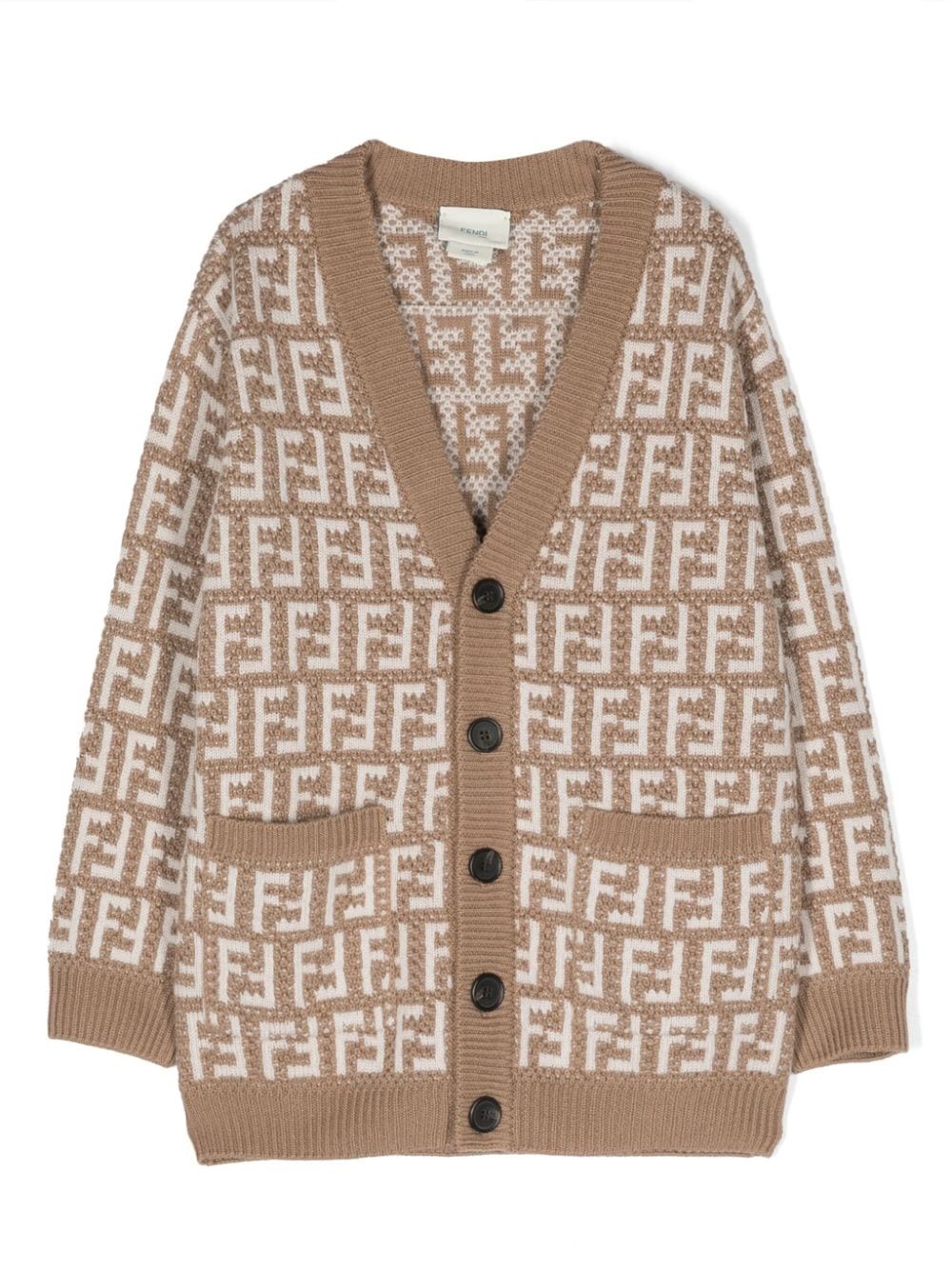 Fendi Beige Cardigan With Ff For Kids In Brown