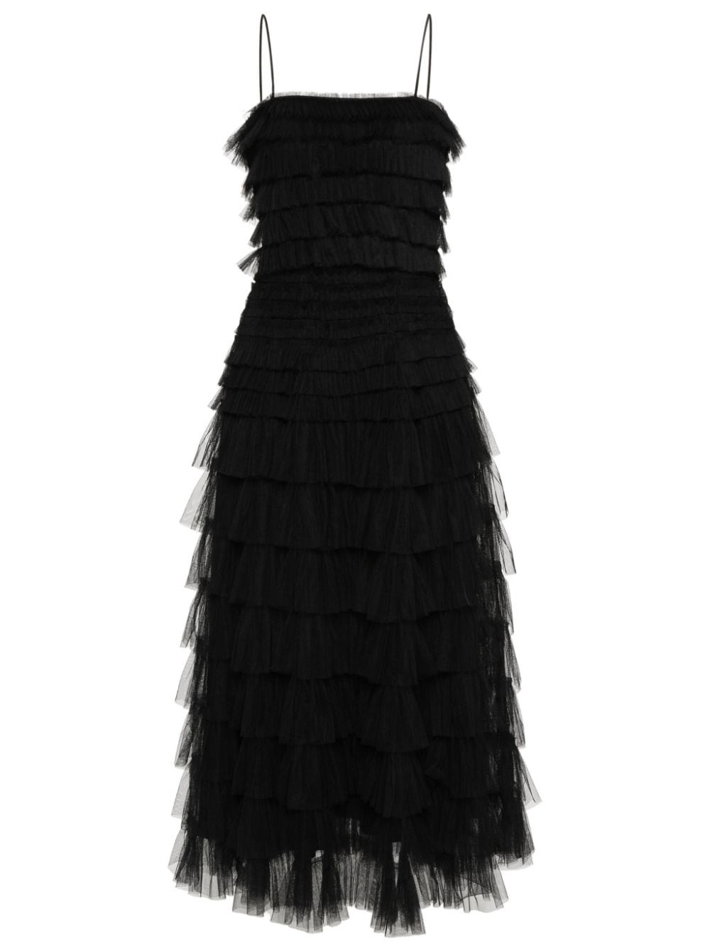 Twinset Ruffled-tulle Midi Dress In Black