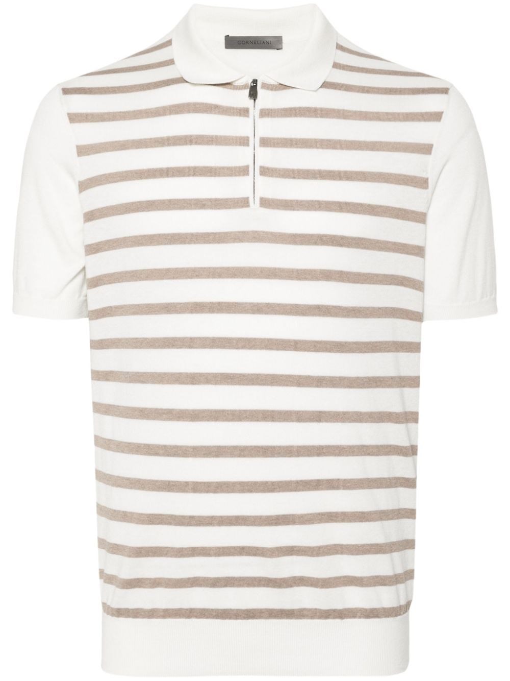 Corneliani Striped Zip-up Polo Shirt In White