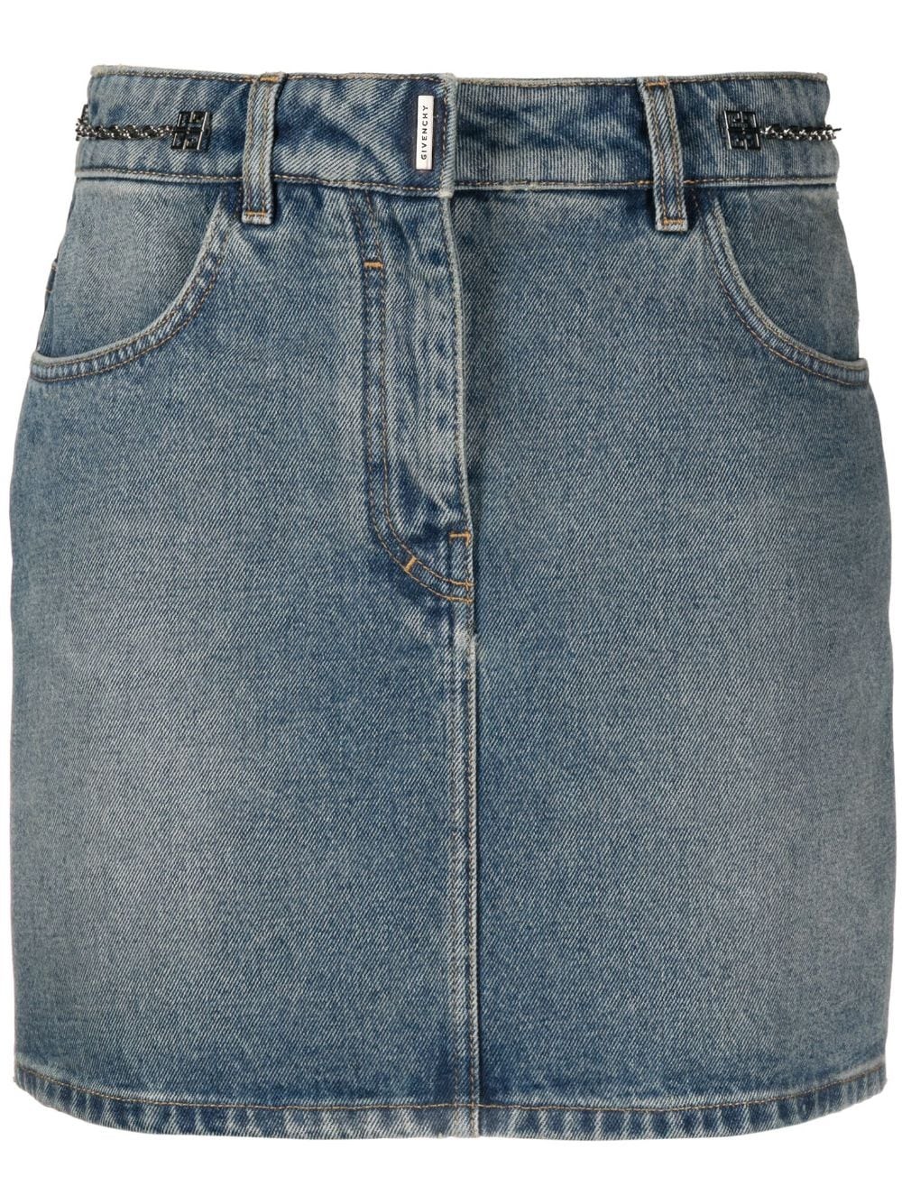 Givenchy 4g-motif Chain-detailed Denim Miniskirt In Blue