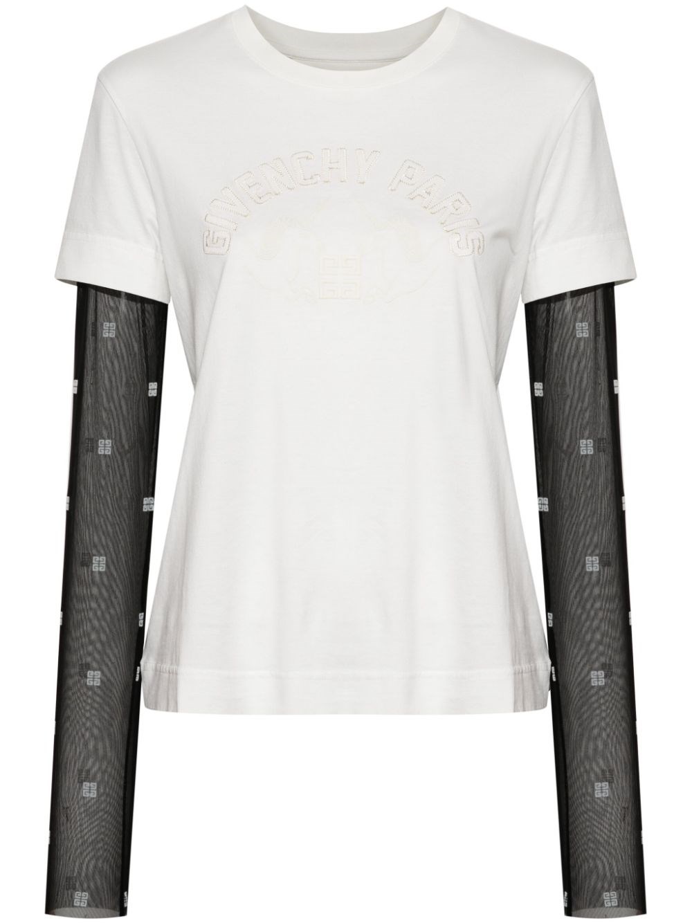 Givenchy T-shirt Sovrapposta Slim In Cotone E Tulle 4g In White