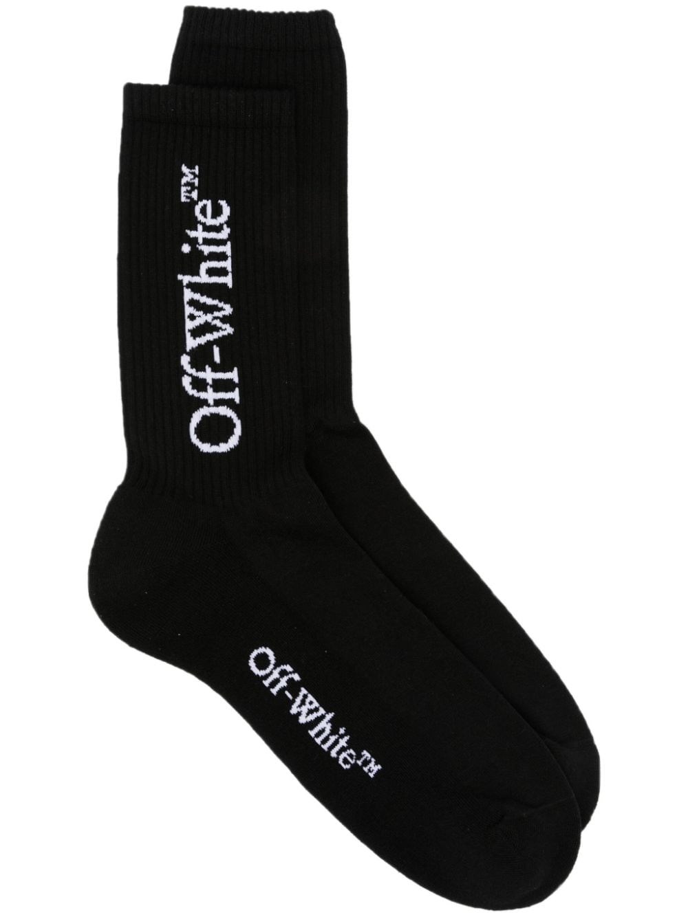 Off-white Bookish Logo-intarsia Socks In Black