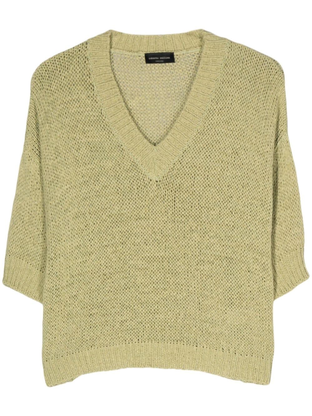 Roberto Collina V-neck Open-knit Top In Green