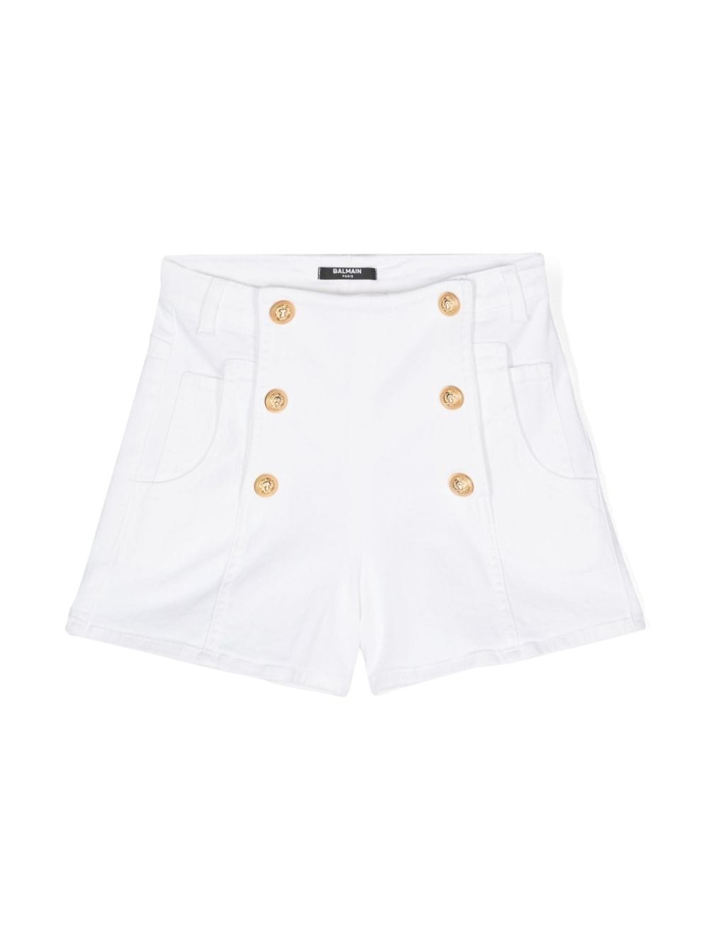 Shop Balmain Shorts Denim Con Decorazione In White