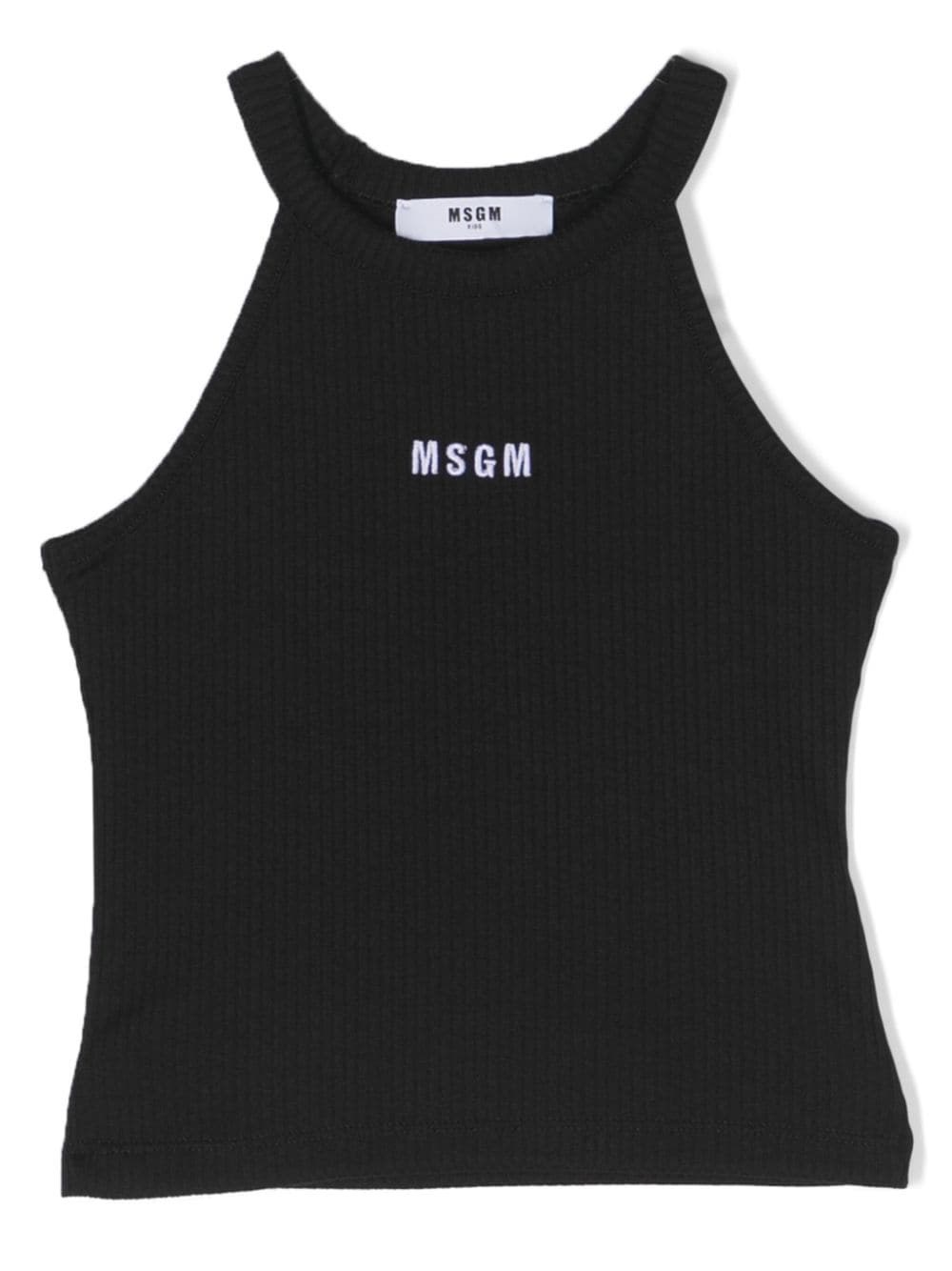 Msgm Kids' Logo Embroidered Ribbed Tank Top In Black