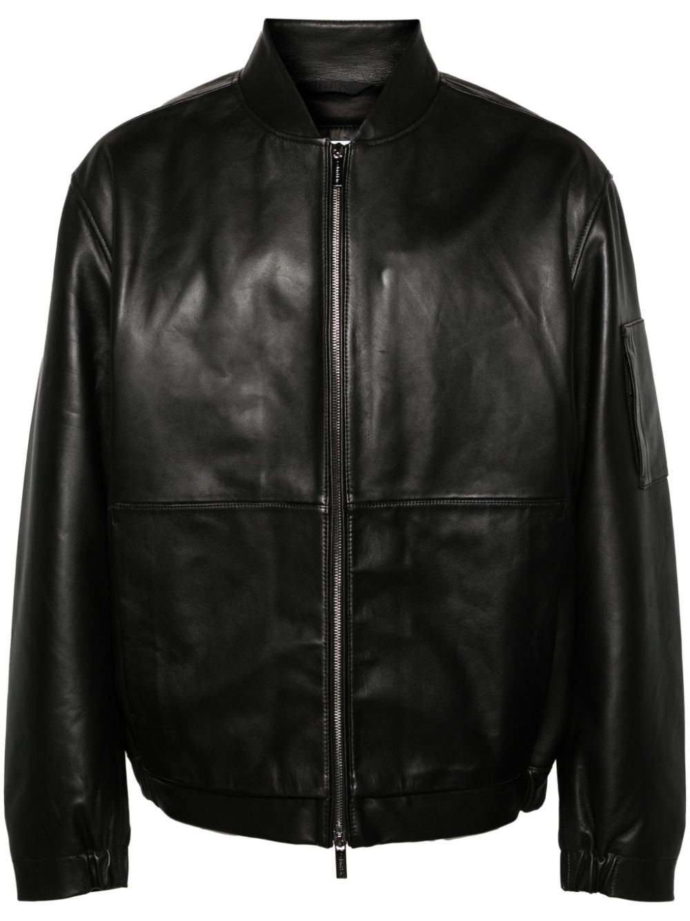 Calvin Klein Zip-up Leather Bomber Jacket In Black