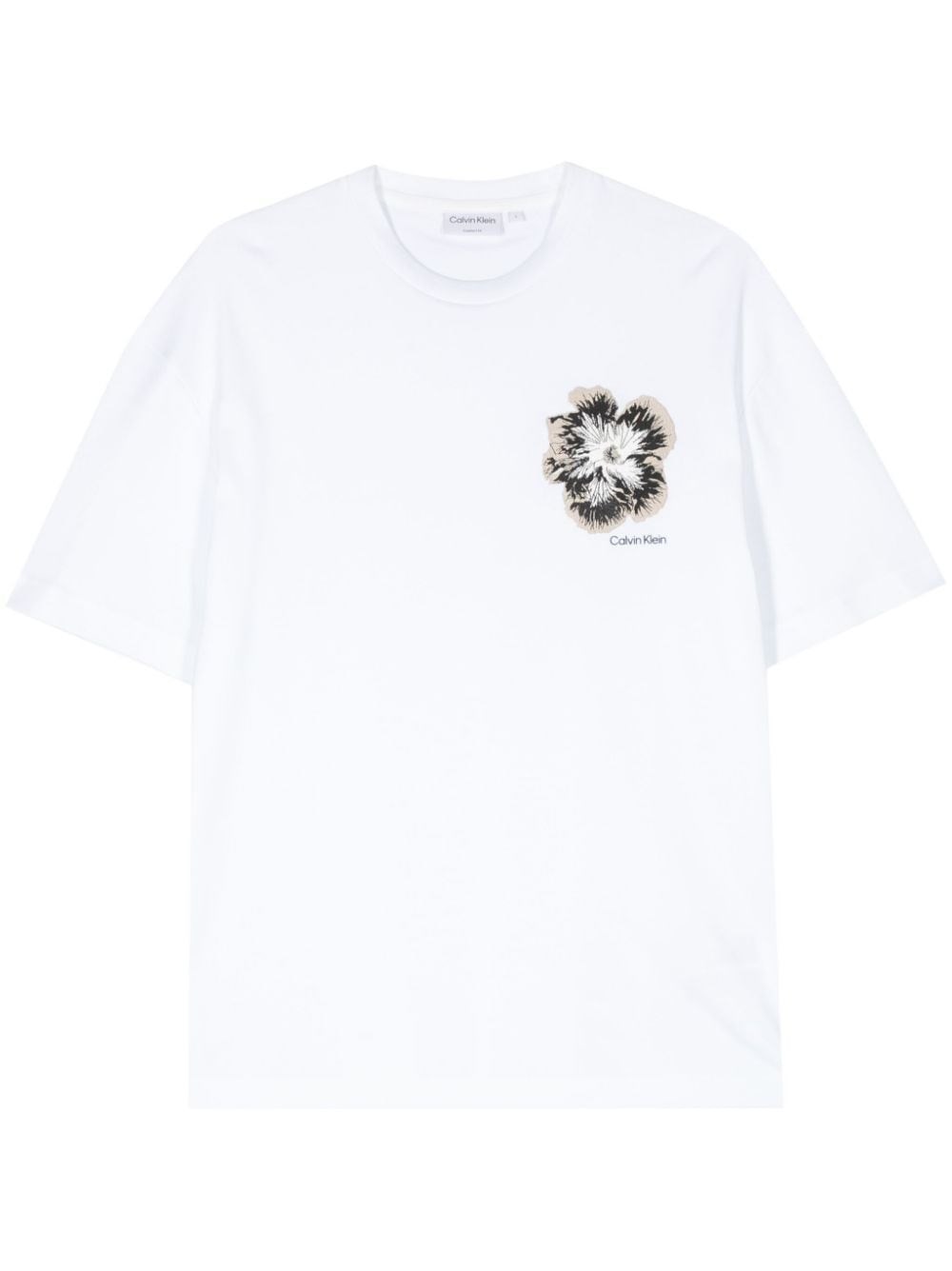 Calvin Klein Floral-embroidered T-shirt In White