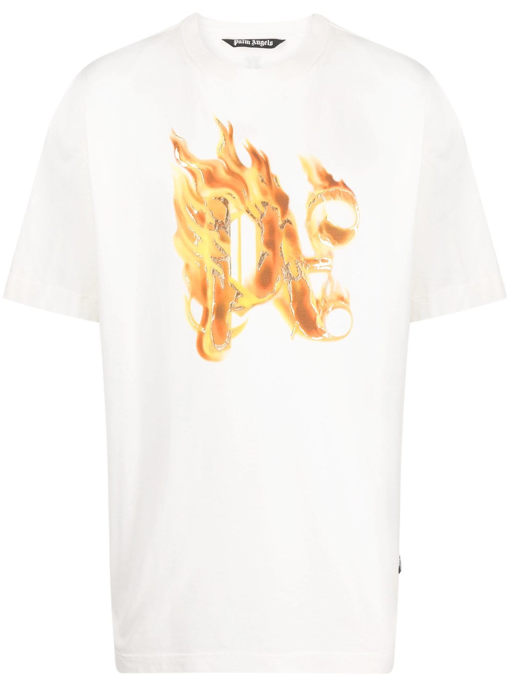 Shop Palm Angels T-shirt Burning Con Stampa In White