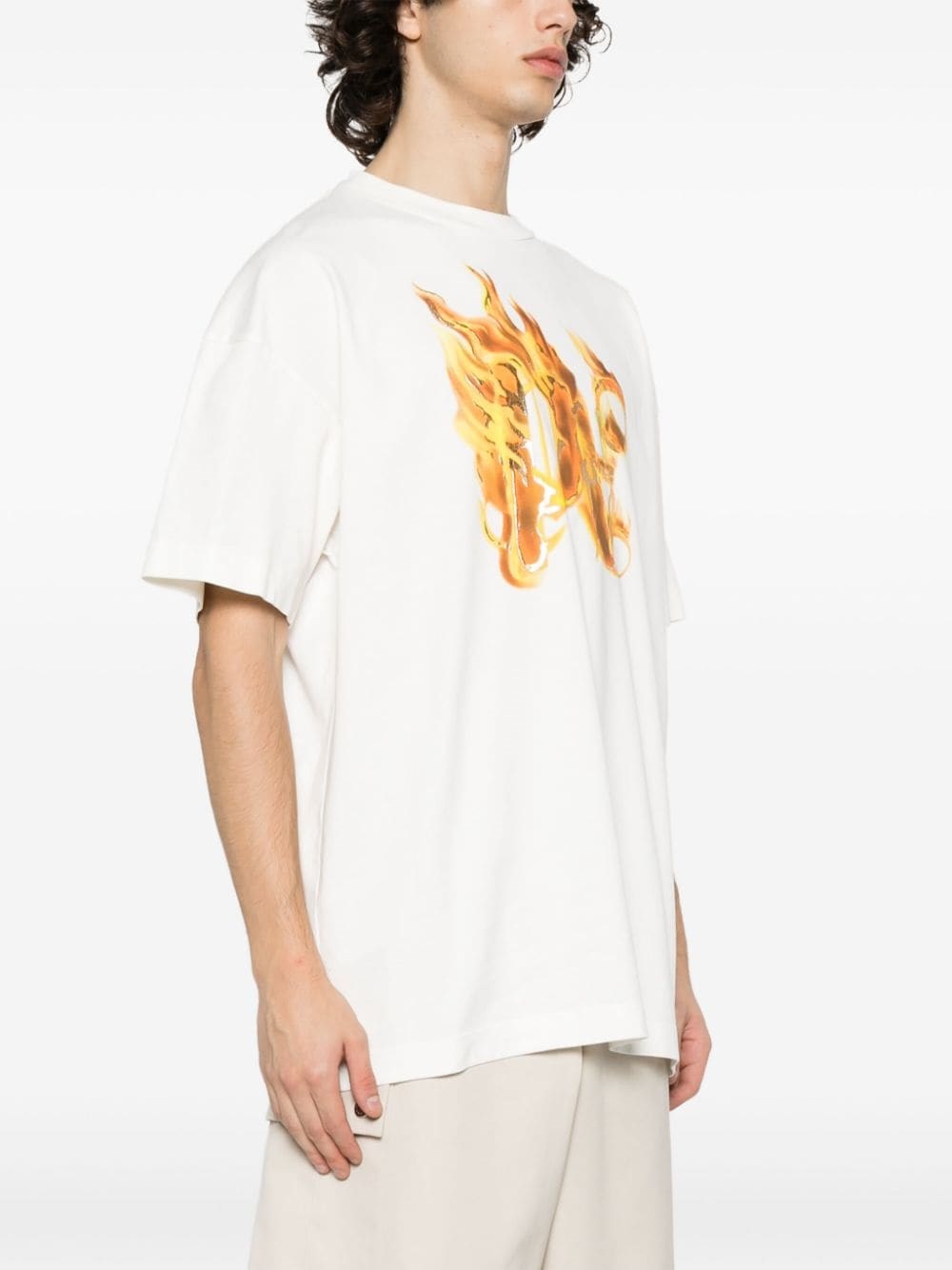 Palm Angels T-shirt Burning Con Stampa In White