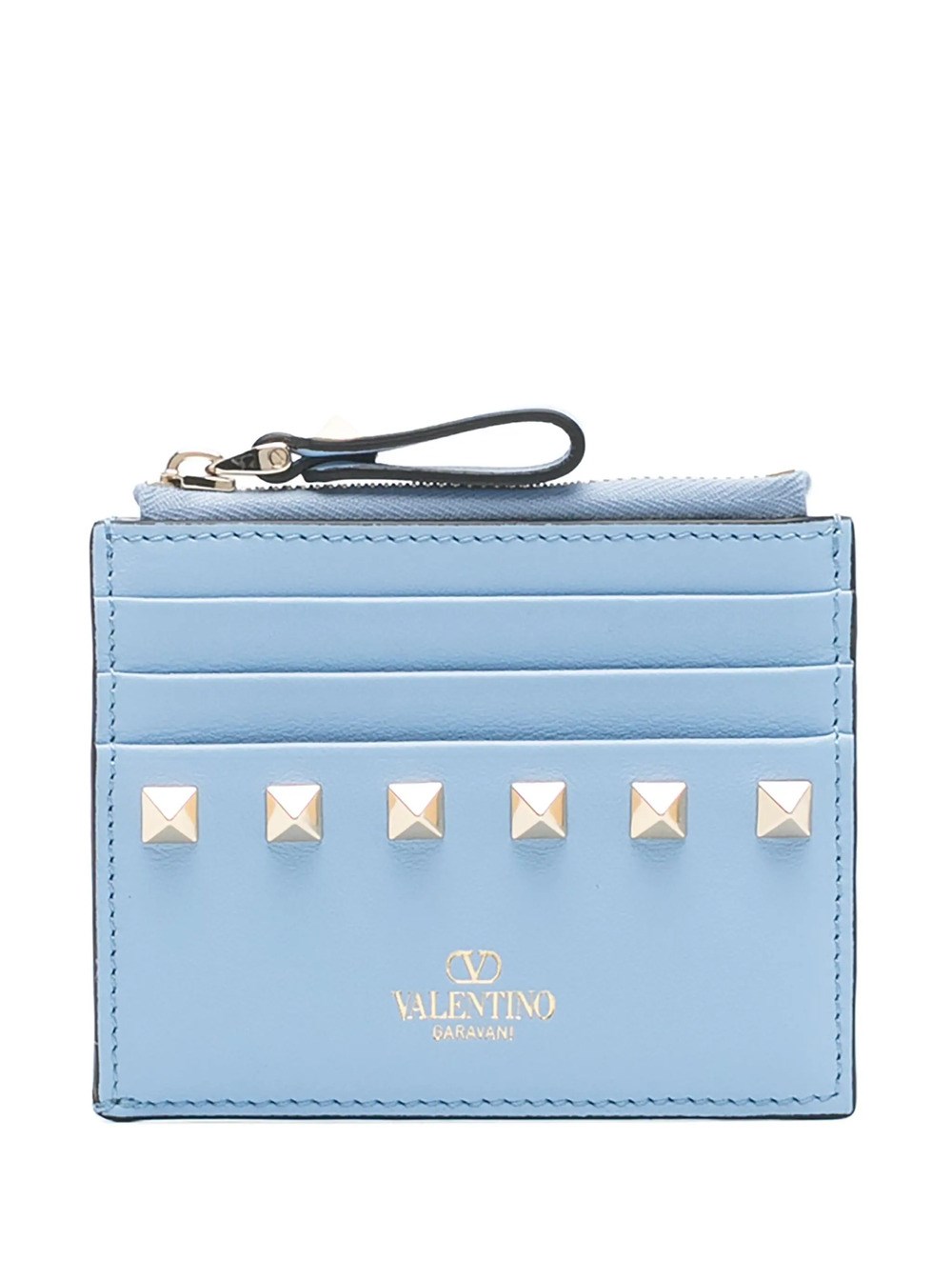 Valentino Garavani Rockstud-embellished Leather Wallet In Blue