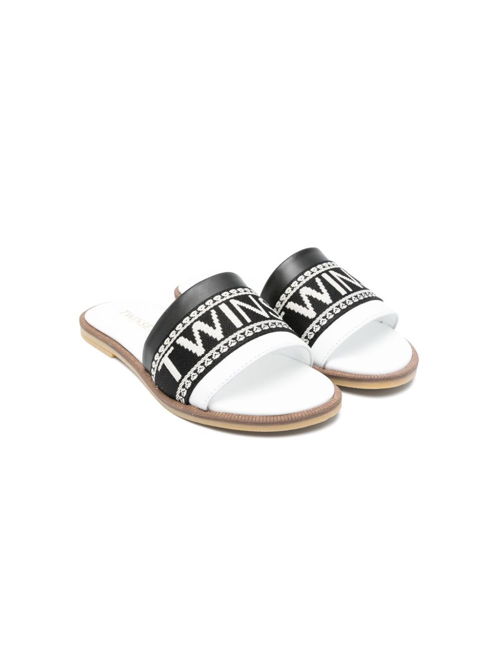 Twinset Kids' Embroidered-logo Flat Sandals In White
