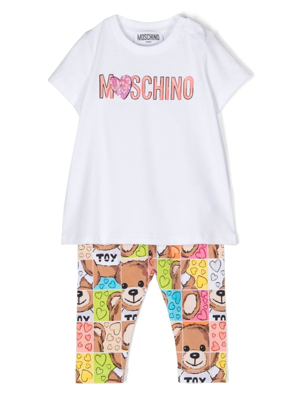 Moschino Kids Set Trouseraloni Con Stampa Teddy Bear In White