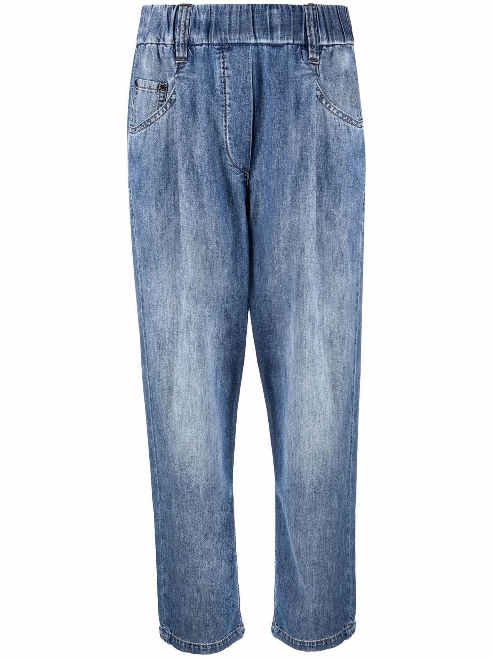 Shop Brunello Cucinelli Jeans Affusolati Con Vita Elasti In Blue