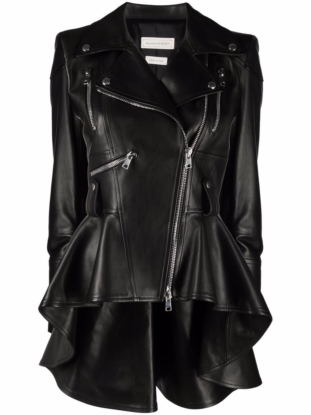 Shop Alexander Mcqueen Giacca Biker Con Peplum In Nero