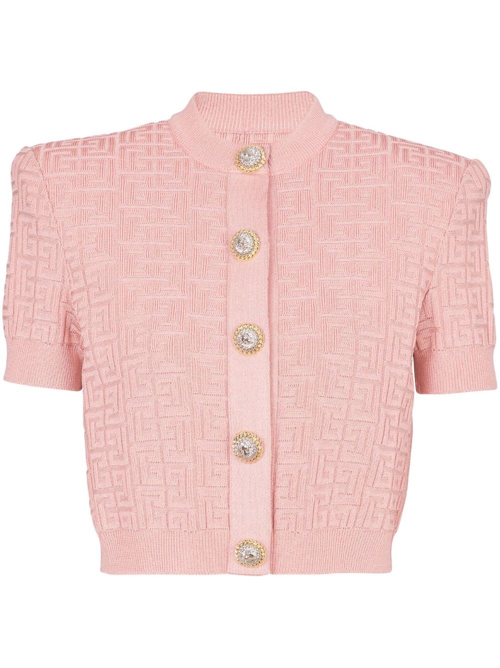 Shop Balmain Cardigan In Maglia Monogramma Pb Labirinto In Rosa