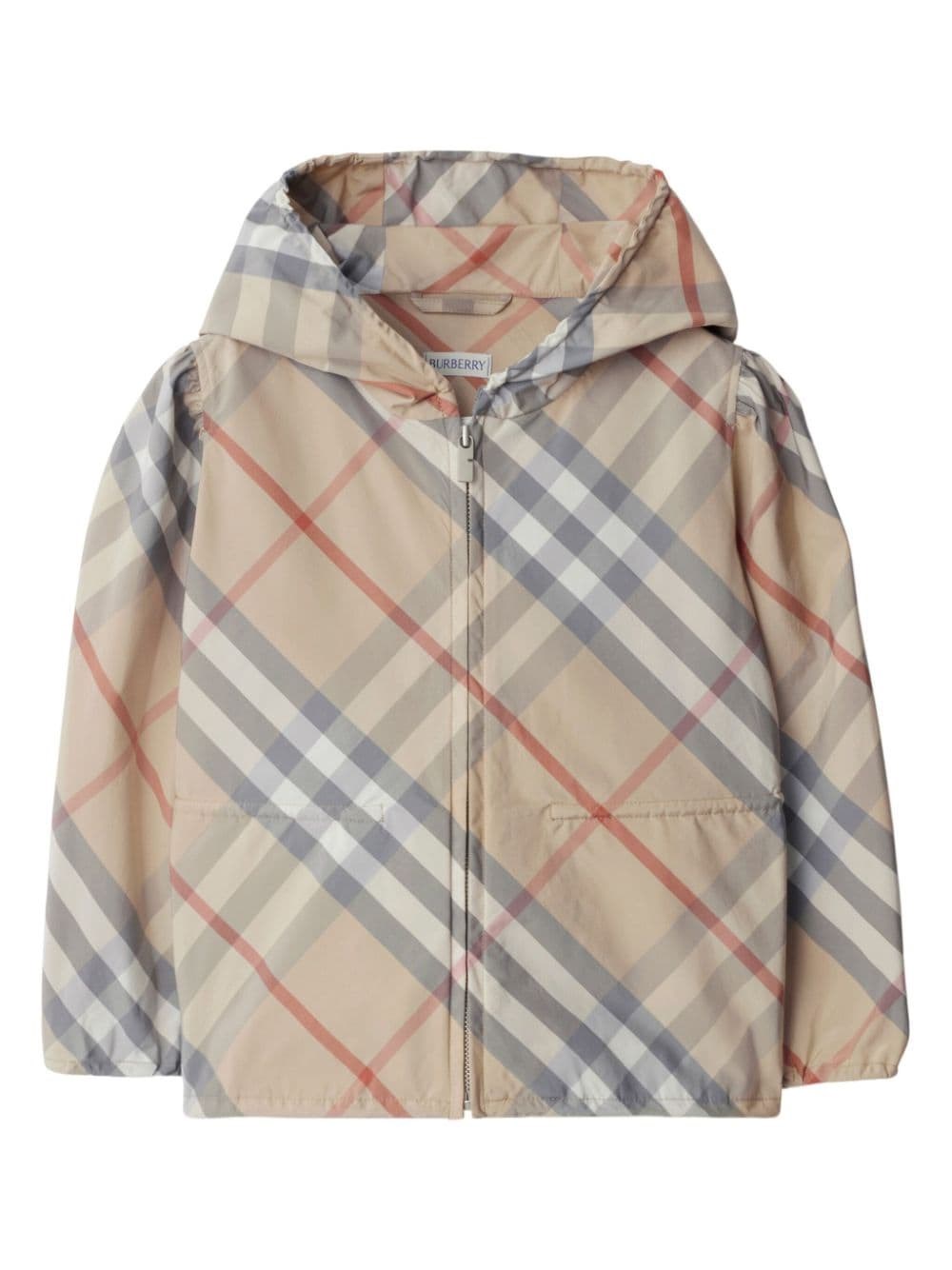 Shop Burberry Giacca In Misto Cotone Check In Grigio