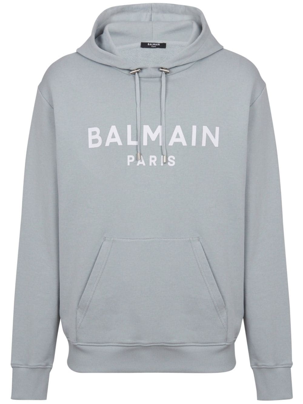 Shop Balmain Felpa In Cotone Con Stampa Logo  Paris In Grigio