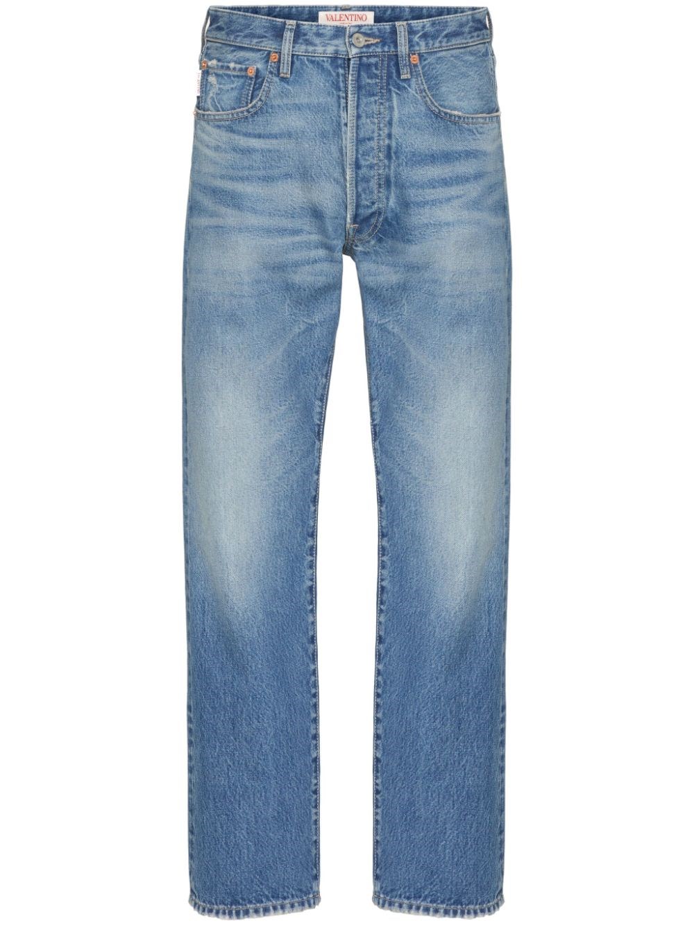 Shop Valentino Garavani Jeans Dritti Con Placca Logo In Blu