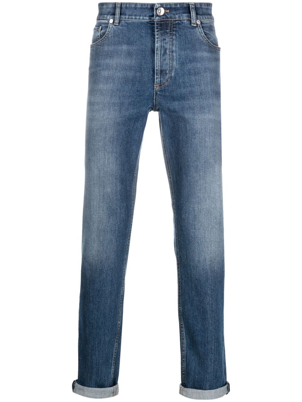 Shop Brunello Cucinelli Jeans Con Vita Media In Blu