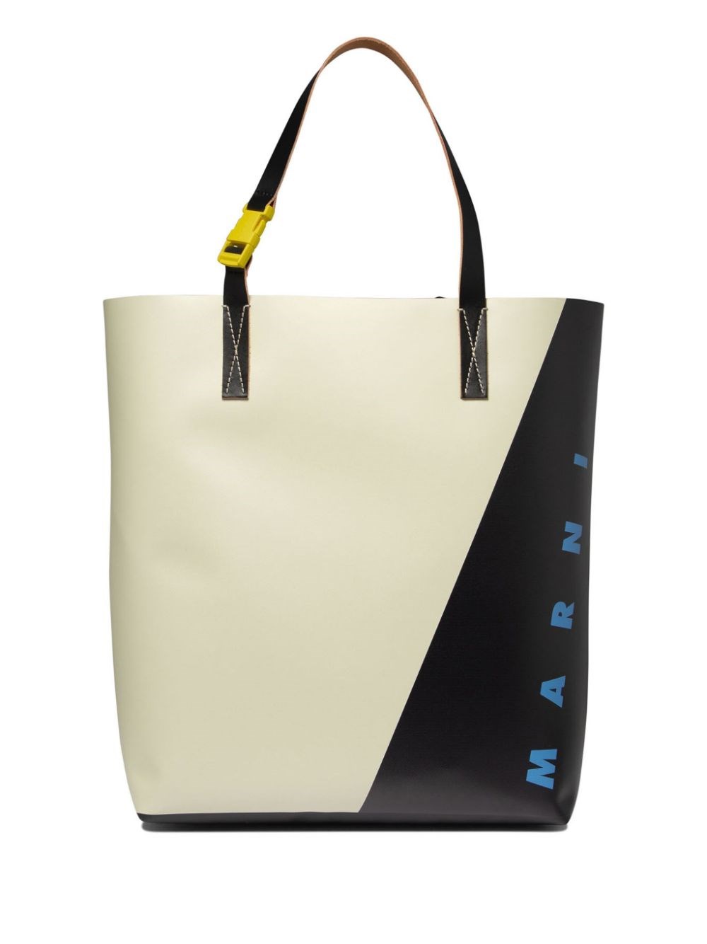 Shop Marni Borsa Tote In Pelle Con Stampa Logo In Bianco