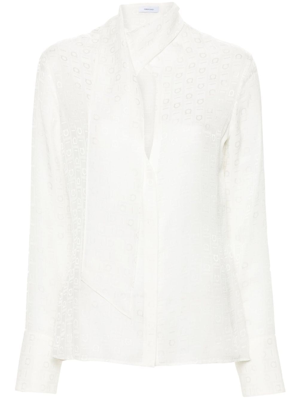 Shop Ferragamo Camicia Con Logo Jacquard In Bianco