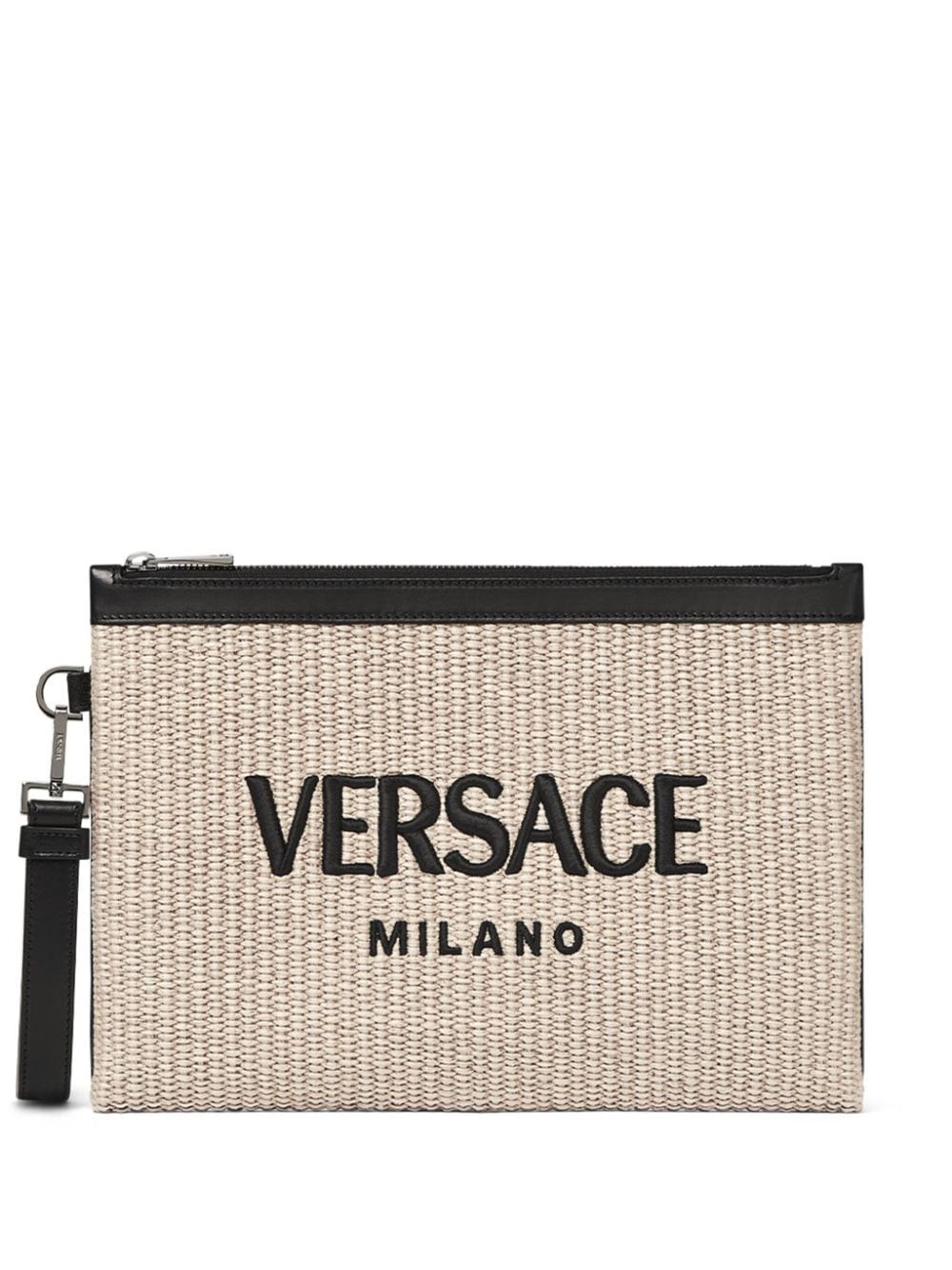 Shop Versace Clutch Con Ricamo In Bianco