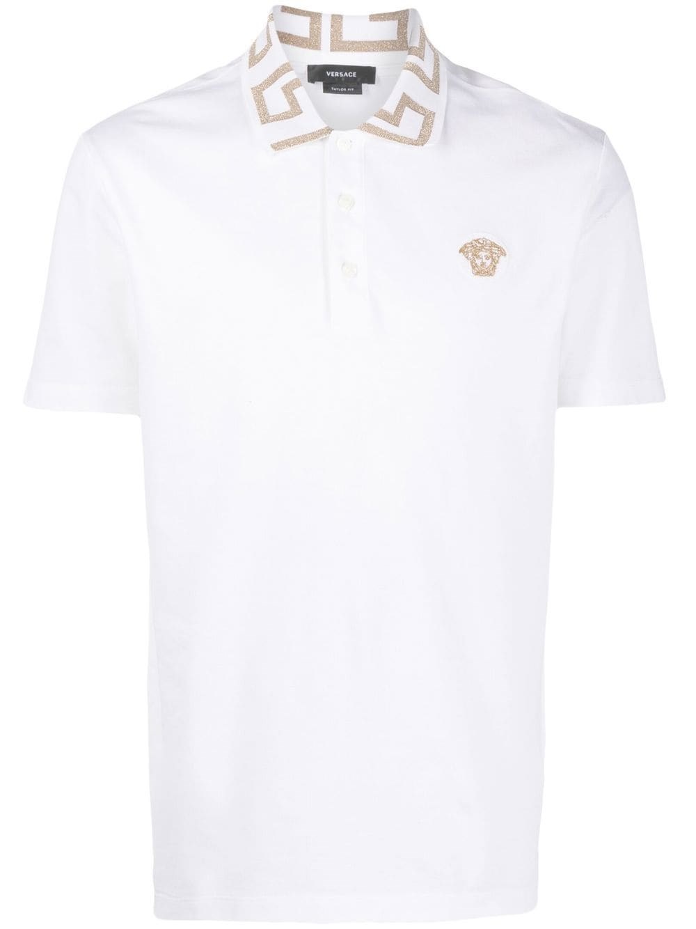 Shop Versace Polo Greca A Maniche Corte In Bianco