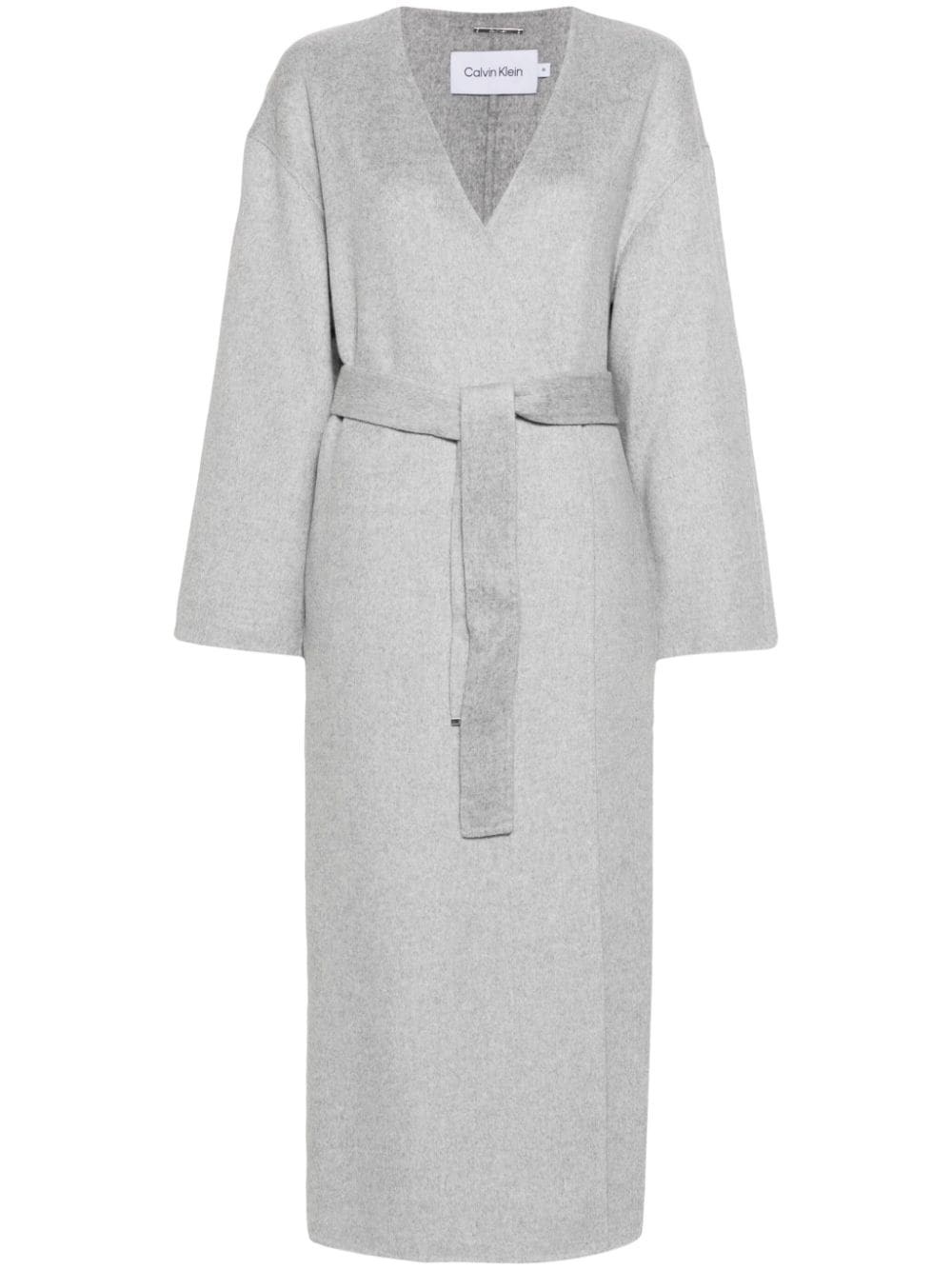 Shop Calvin Klein Cappotto A Portafoglio Con Cintura In Grigio