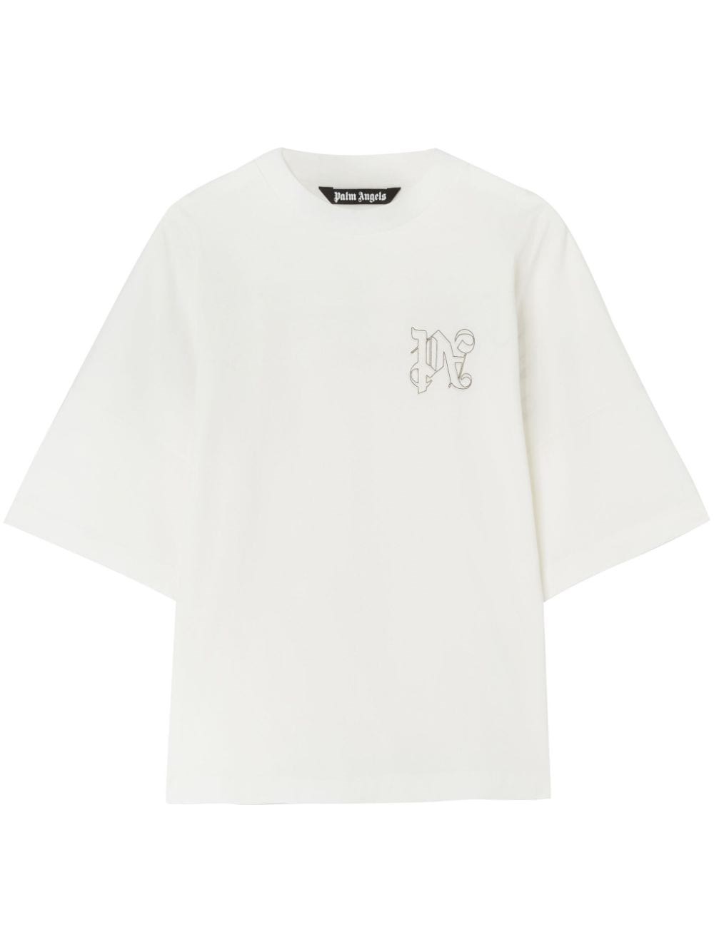 Shop Palm Angels T-shirt Con Ricamo Pa Monogram In Bianco