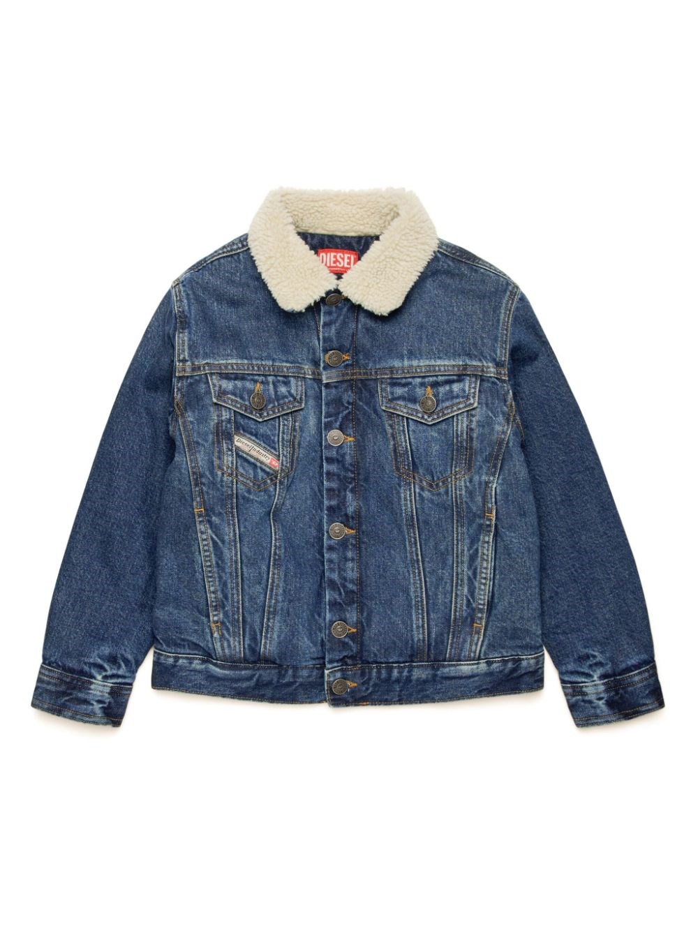 Shop Diesel Kids Giacca Denim Con Collo A Contrasto In Blu