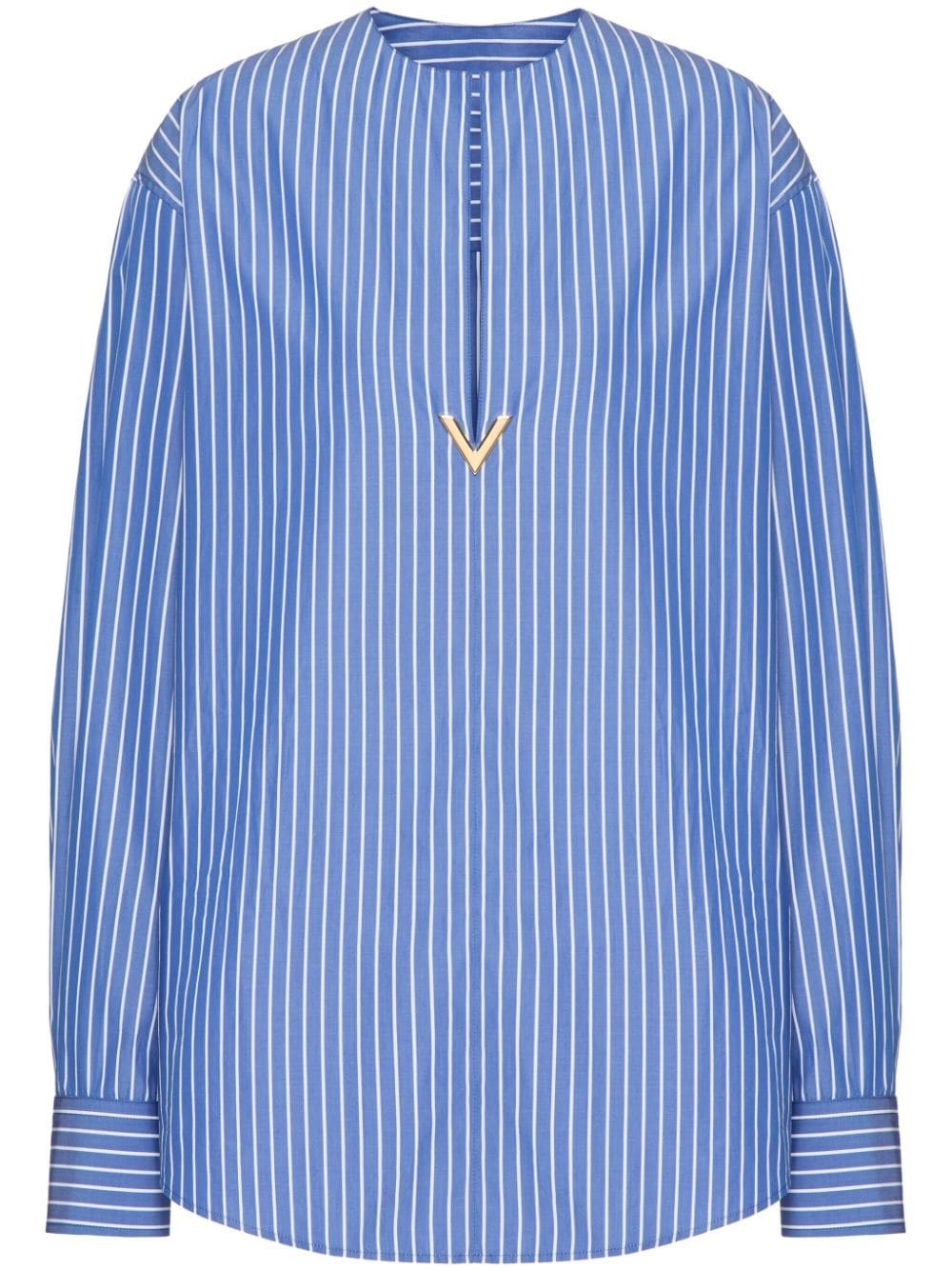 Shop Valentino Garavani Camicia A Righe Con Placca Logo In Blu