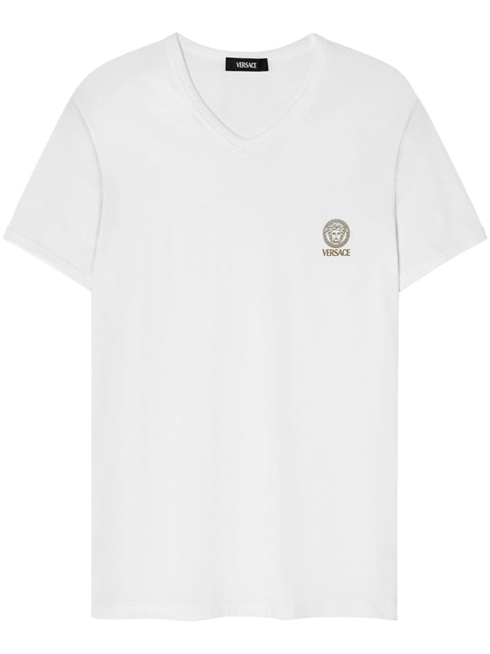 Shop Versace T-shirt Scollo A V In Bianco