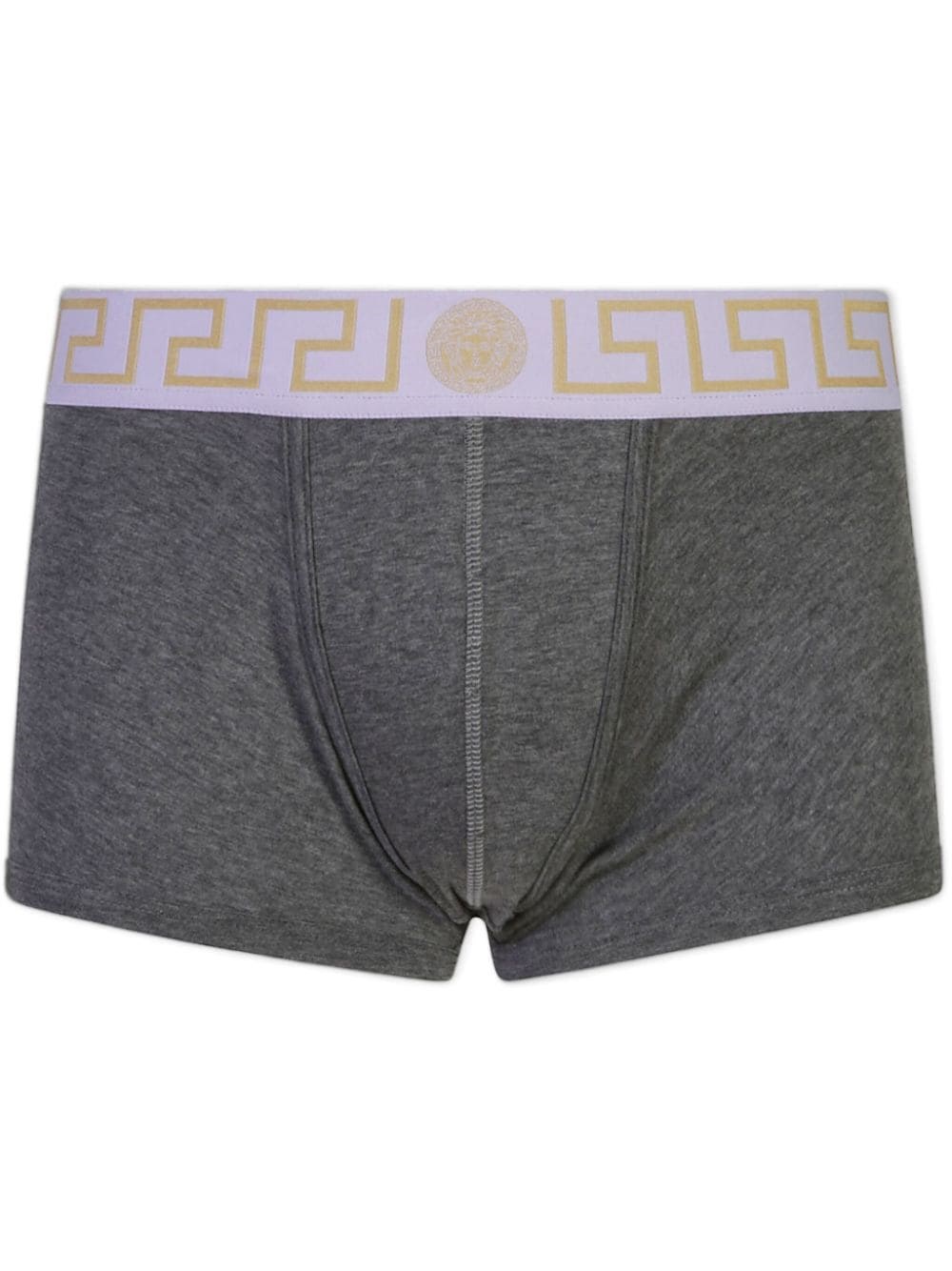 Shop Versace Boxer Con Bordo Greca In Grigio