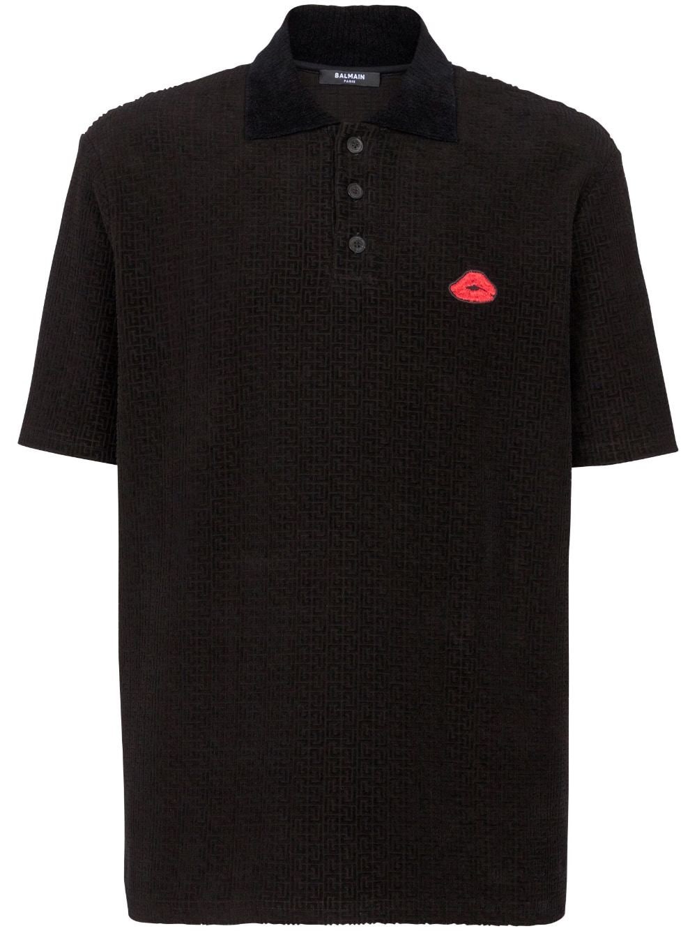 Shop Balmain Polo Con Monogramma In Nero