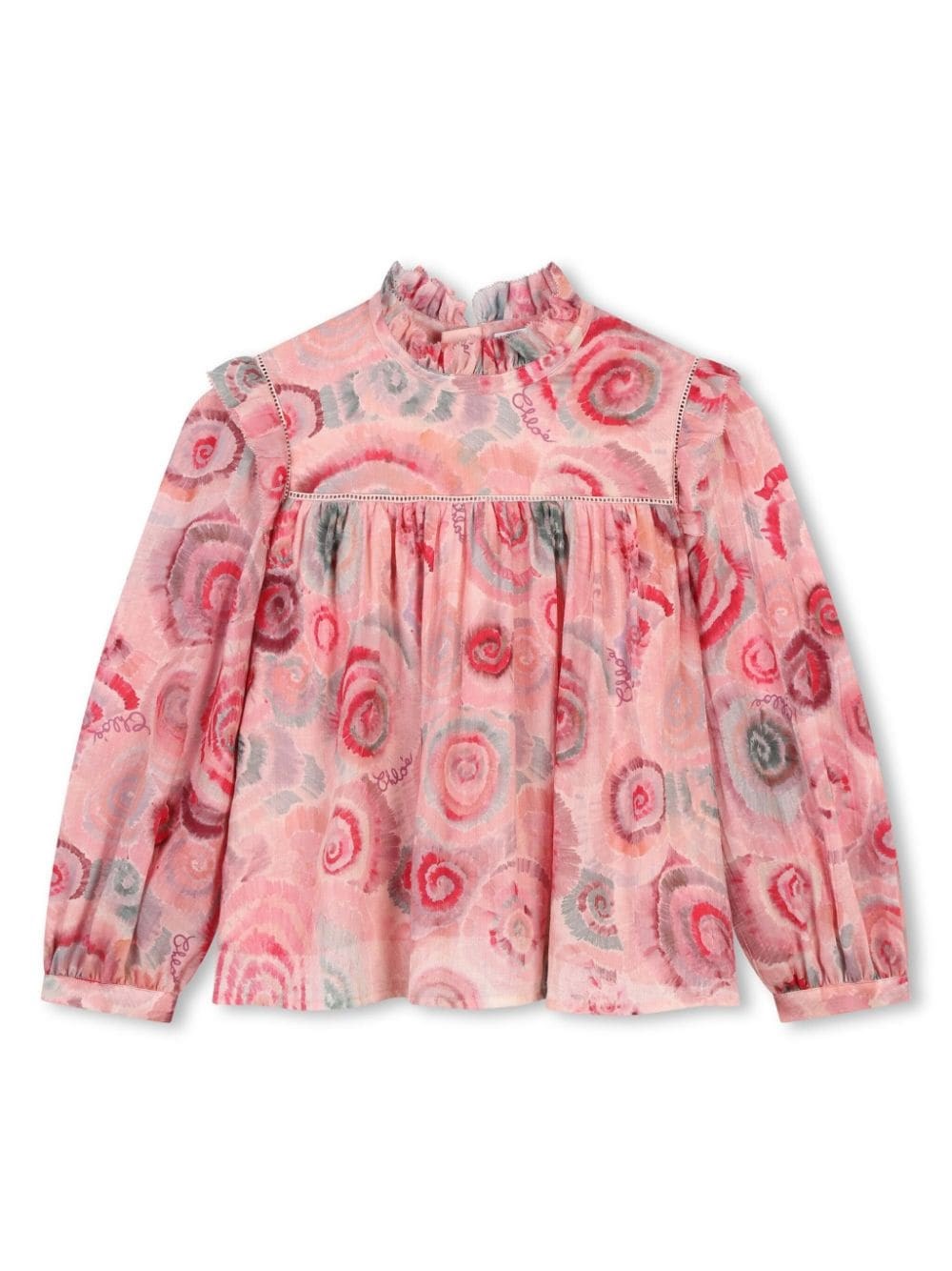 Shop Chloé Kids Blusa A Fiori Con Ruches In Rosa