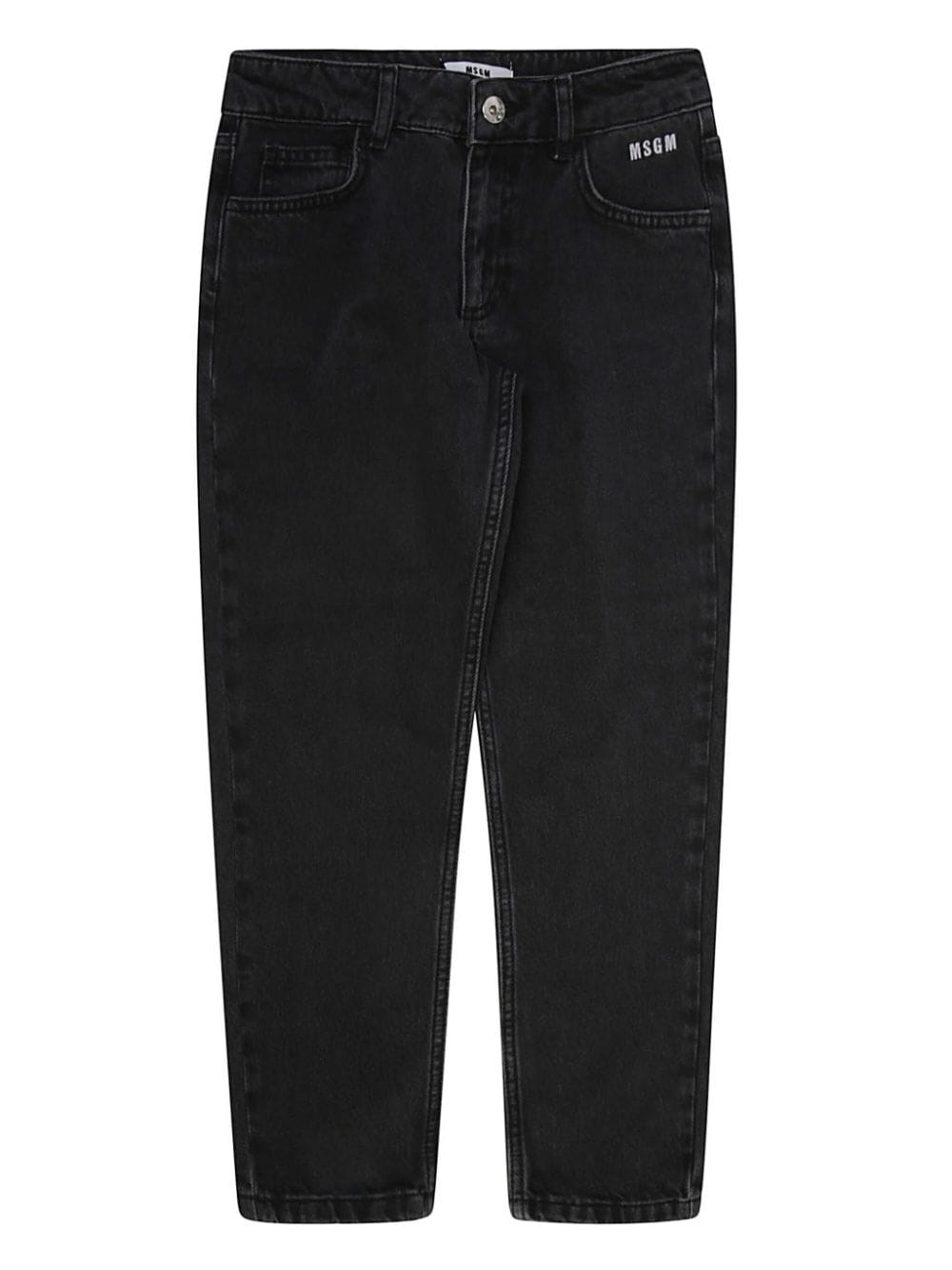 Shop Msgm Kids Jeans Con Ricamo In Nero