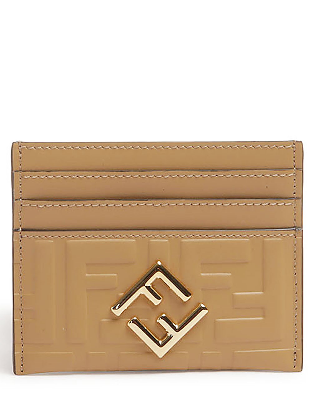 Shop Fendi Card Case Ff Diamonds Porta Carte Piatto In Pelle Ff Marrone Chi In Bianco