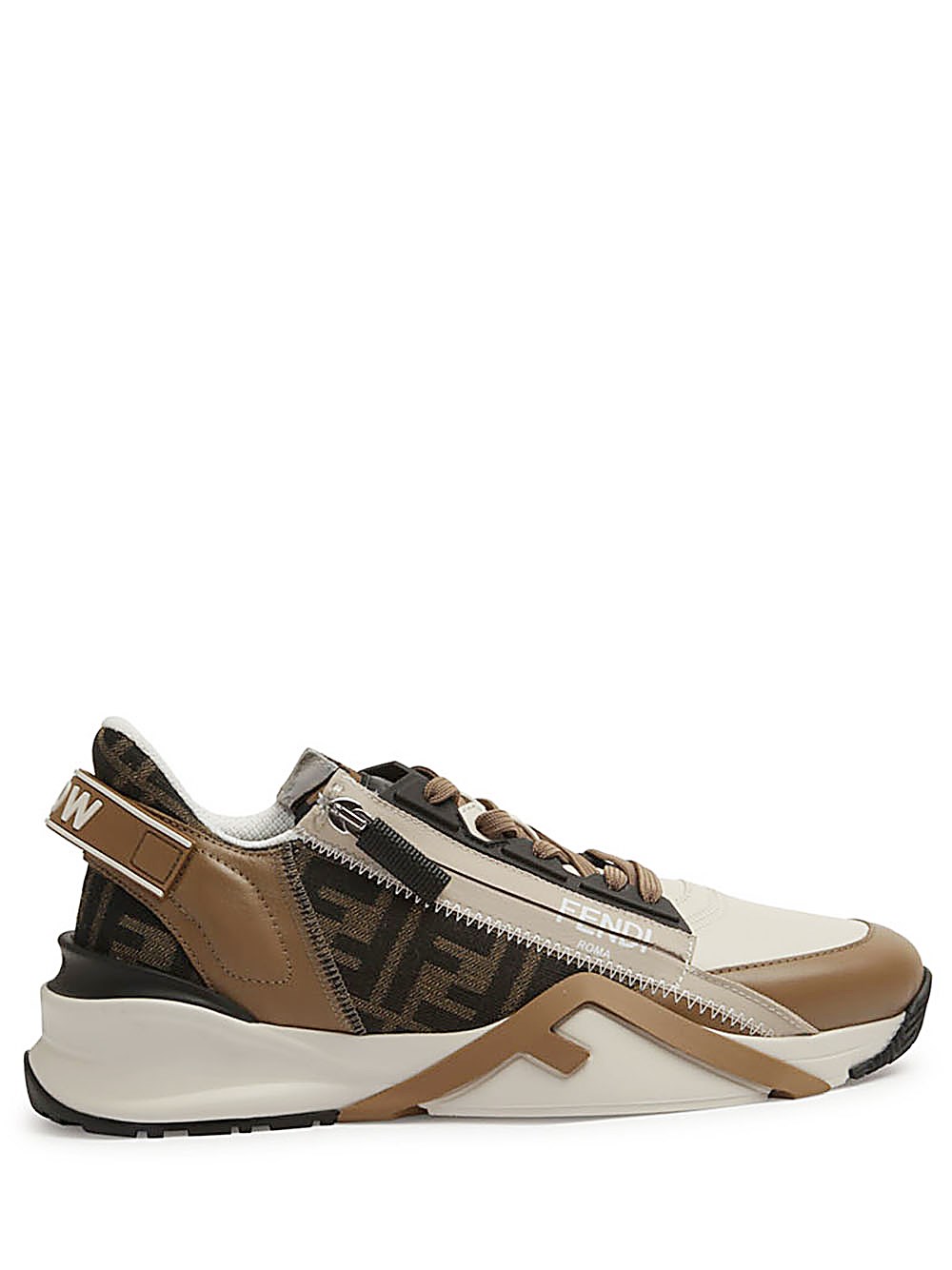 Shop Fendi Sneaker  Flow Running In Jacquard Ff Marrone E Pelle Marron In Bianco