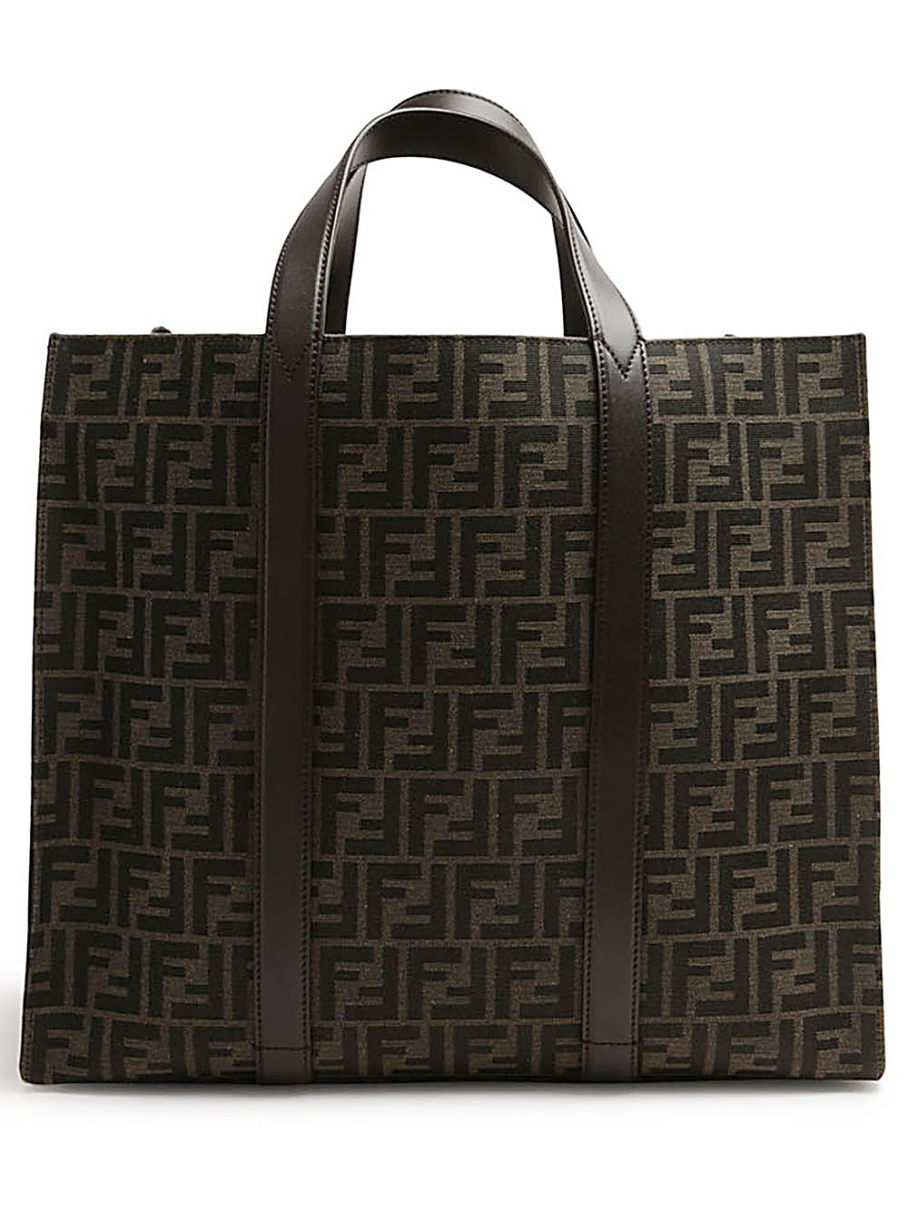 Shop Fendi Shopper Ff Jacquard Borsa In Tessuto Jacquard Ff In Marrone