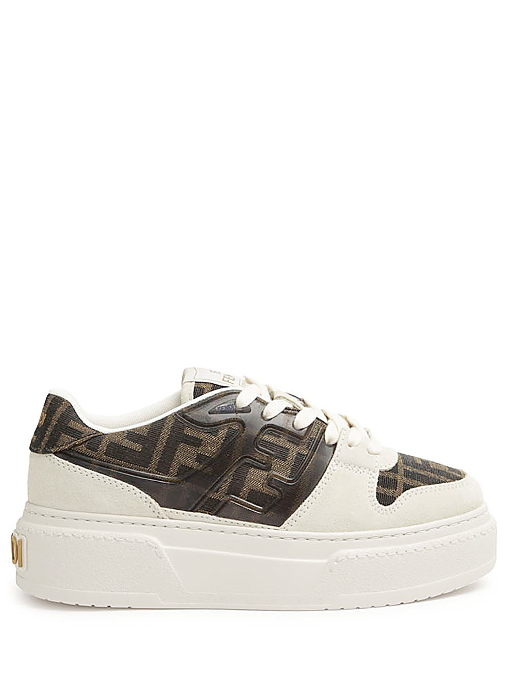 Shop Fendi Match Low Top Platform In Canvas E Camoscio Bianca In Marrone