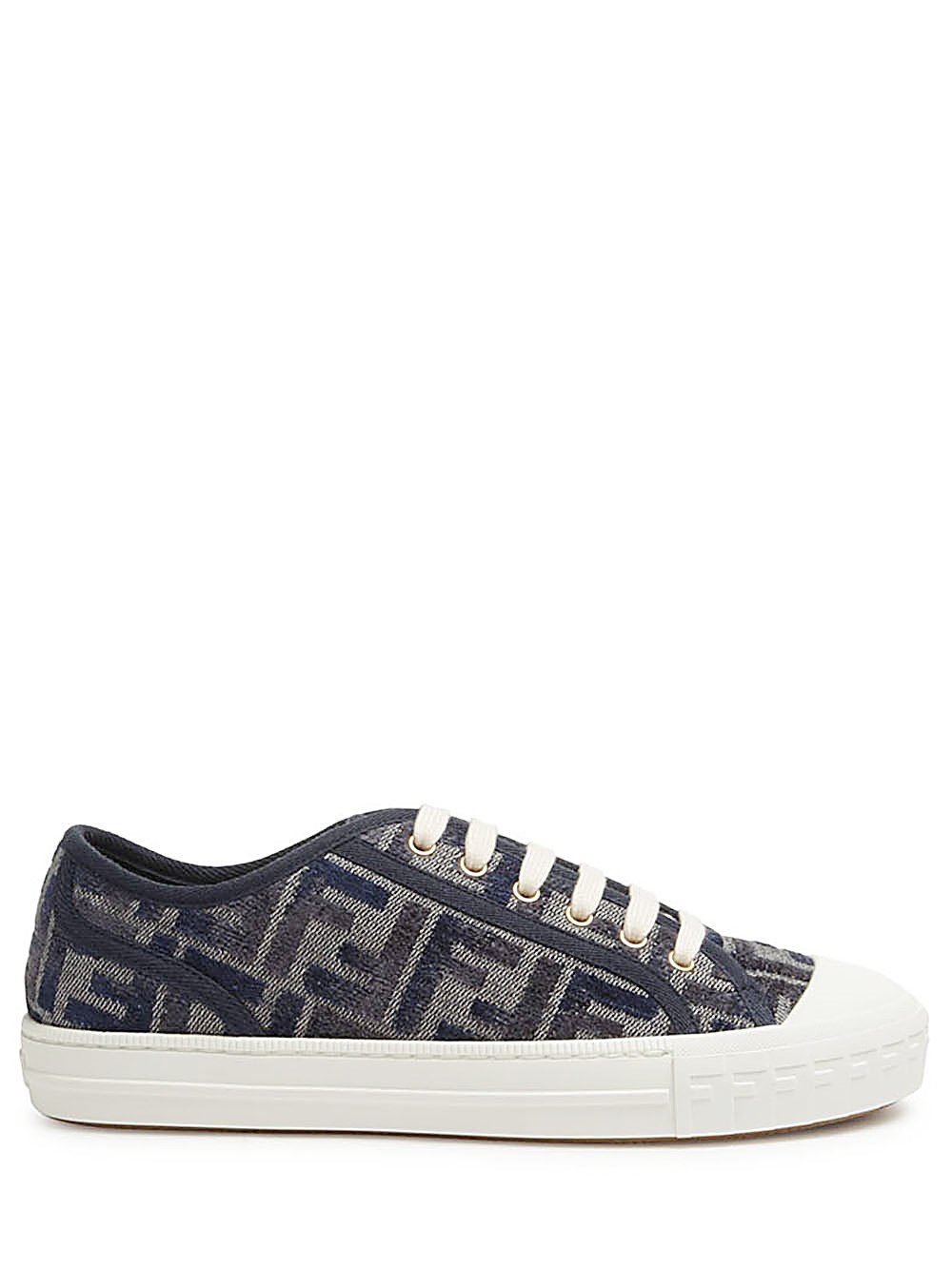 Shop Fendi Domino Low Top In Denim Ff Blu In Grigio