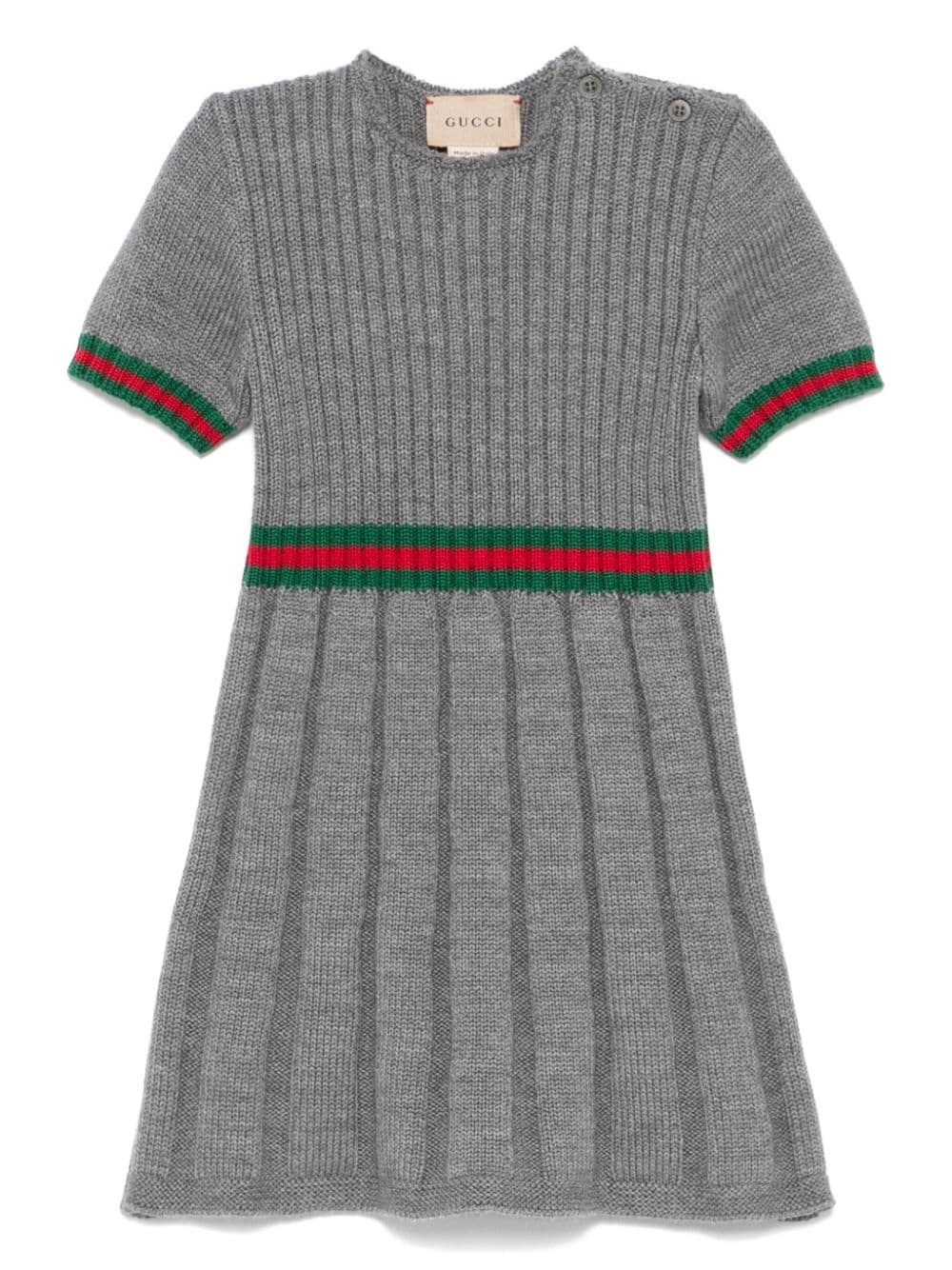 Shop Gucci Abito In Lana Con Dettaglio Web In Grigio