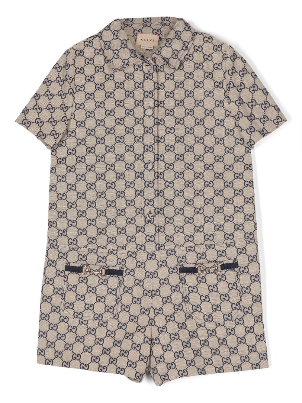 Shop Gucci Tutina Bambino In Tessuto Gg In Bianco