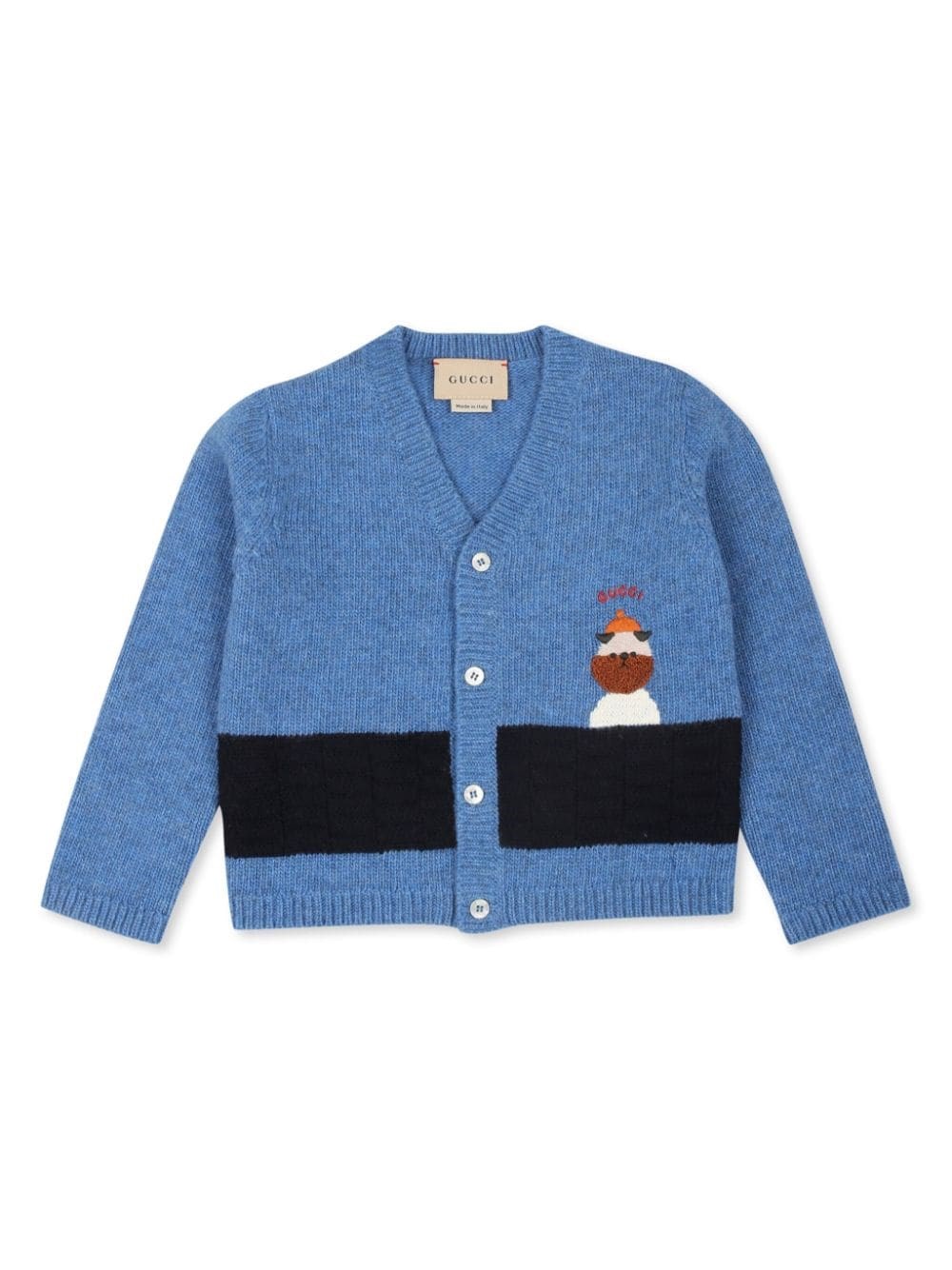 Shop Gucci Cardigan Neonato Ricamato In Lana In Blu