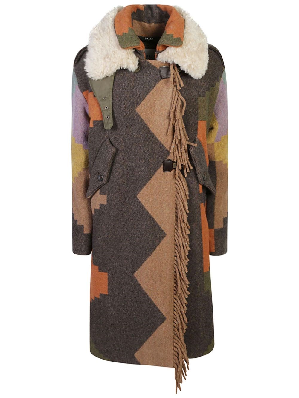 Shop Bazar Deluxe Cappotto In Lana Color Block In Nero