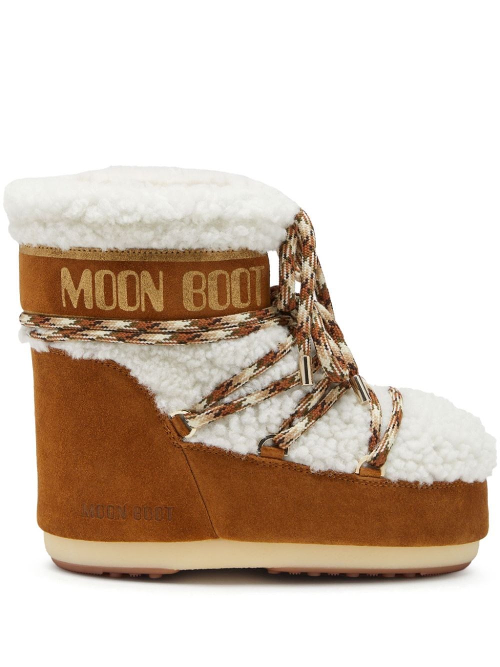 Moon Boot Stivali Stringati In Shearling In Brown