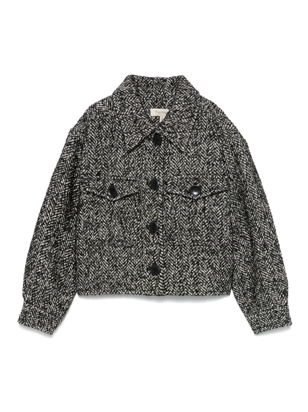 Twinset Kids Giacca In Pied-de-poule In Gray