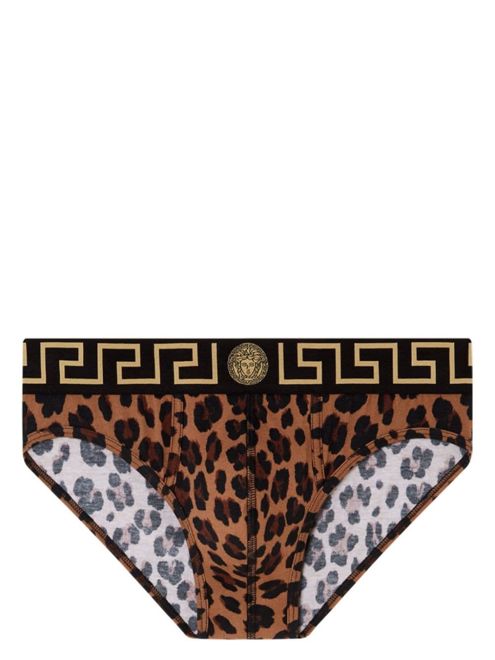 Shop Versace Slip Greca Con Stampa In Marrone