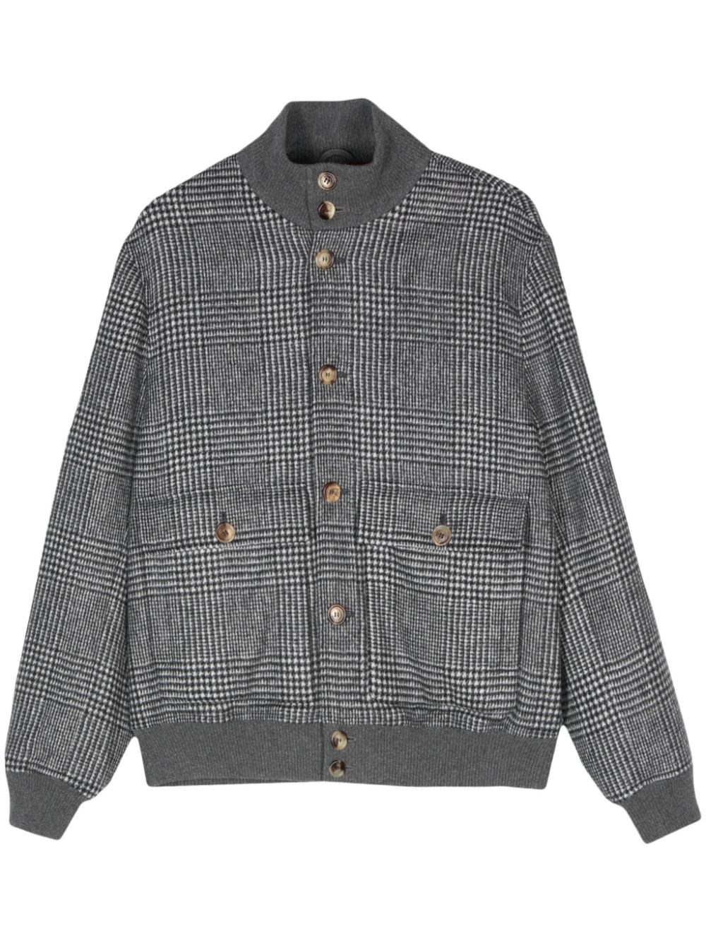 Brunello Cucinelli Checked Bomber Jacket In Gray